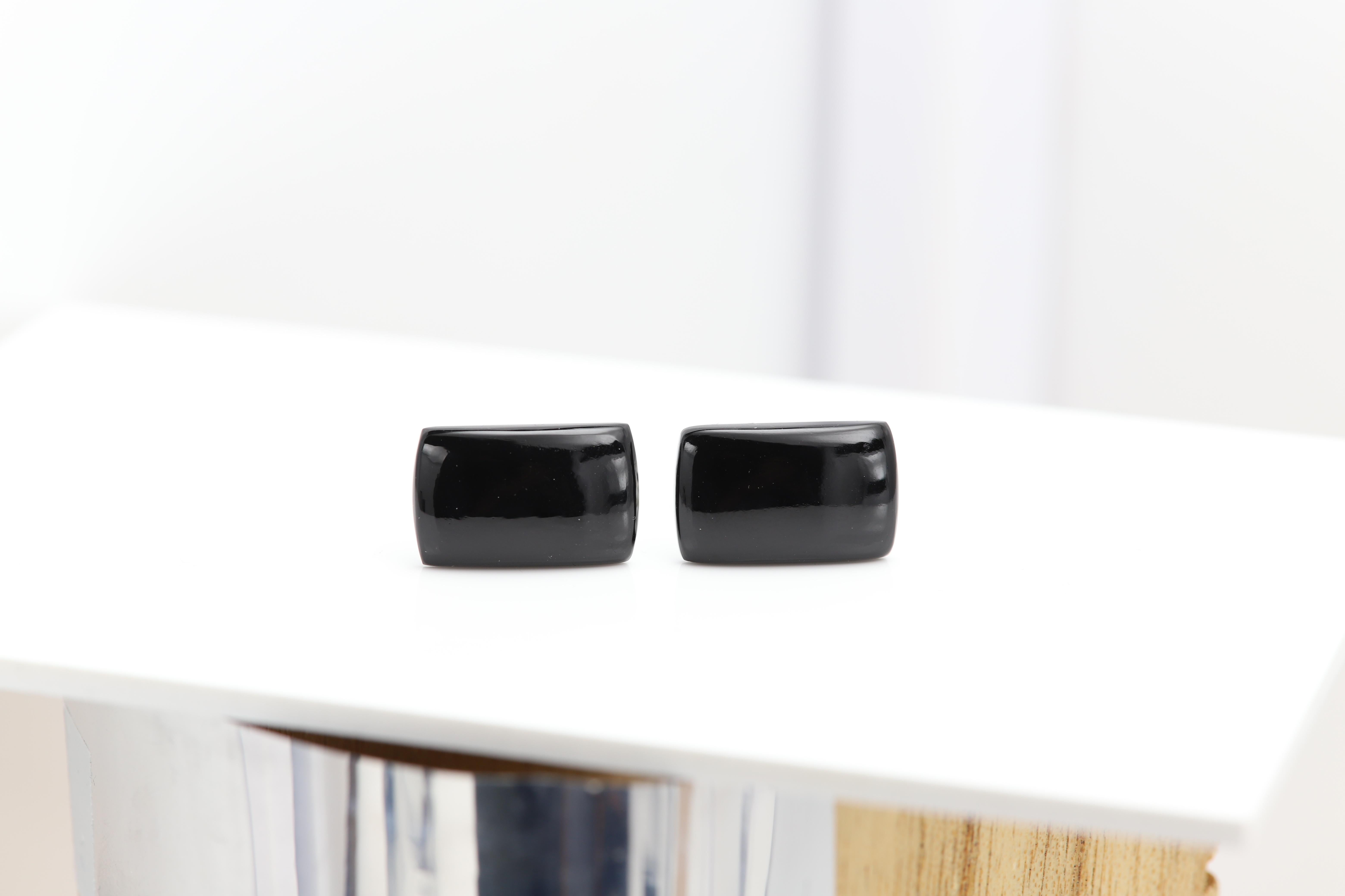 Bouton de manchette en pierre naturelle pour homme Bouton de manchette en pierre naturelle Onyx noir (#197) en vente 1