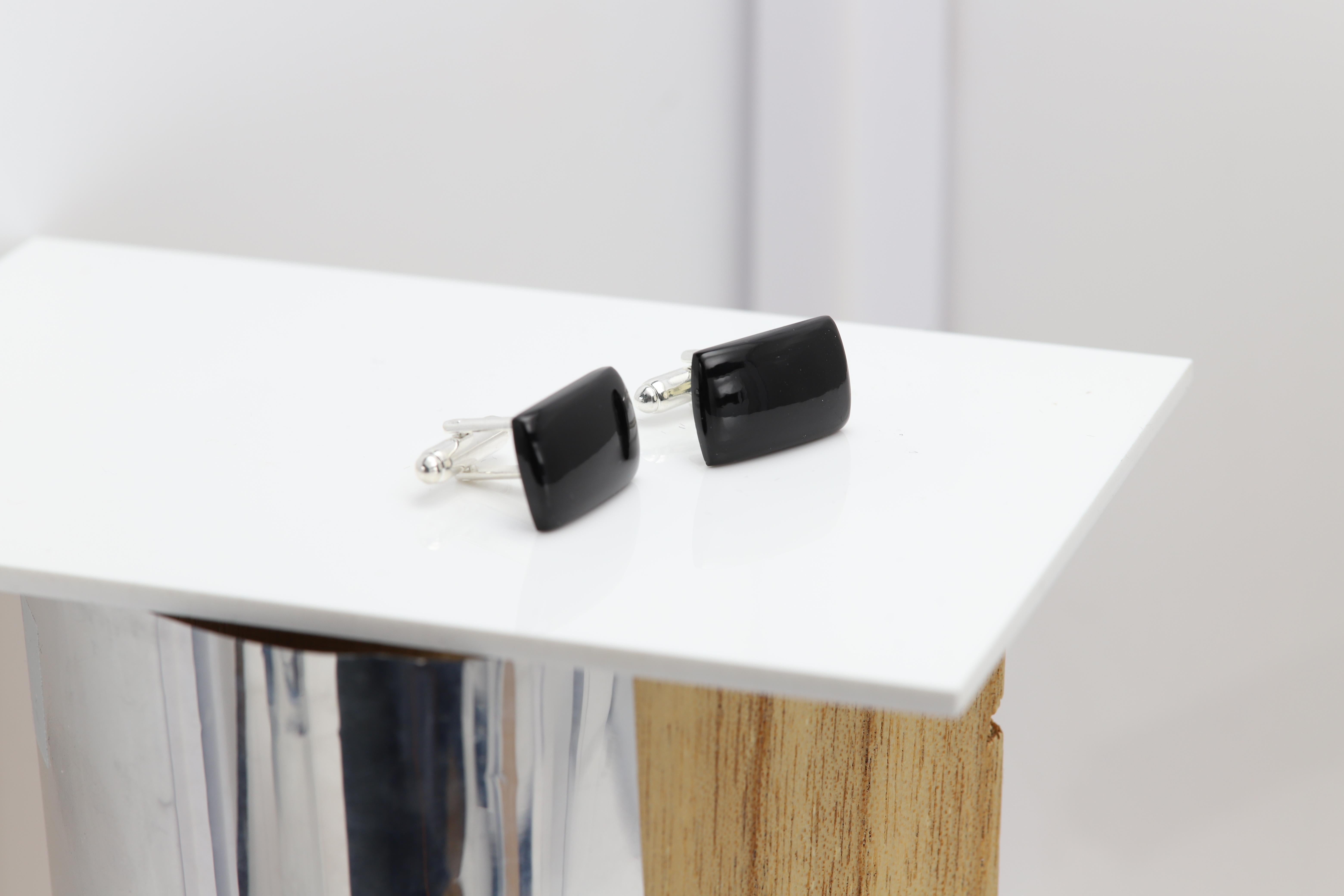 Bouton de manchette en pierre naturelle pour homme Bouton de manchette en pierre naturelle Onyx noir (#197) en vente 3