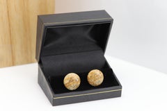 Natural Stone Cufflink for Men Natural Picture Jasper stone White Yellow (#199
