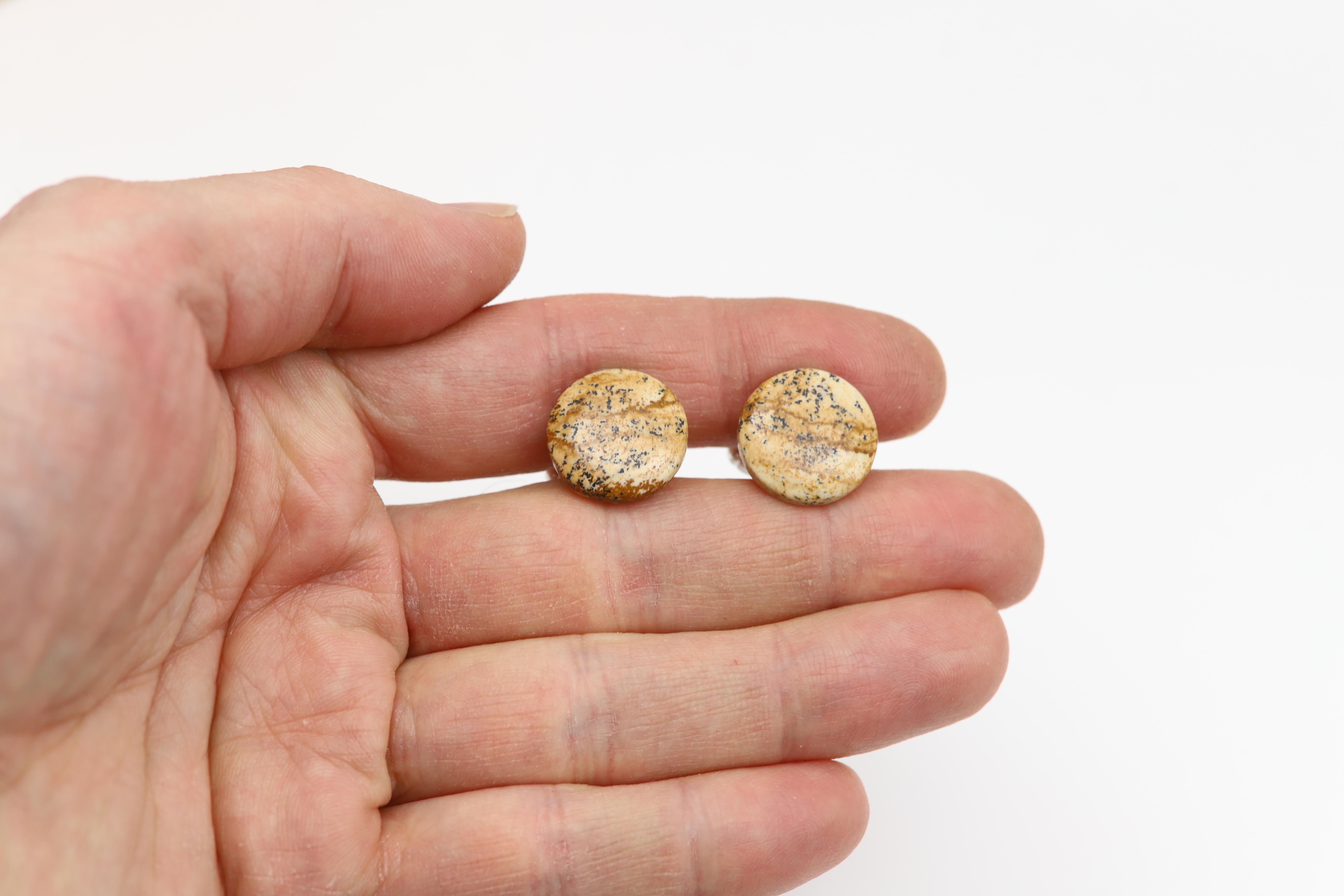 Natural Stone Cufflink for Men Natural Picture Jasper stone White Yellow (#199 For Sale 3