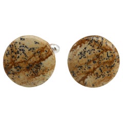 Boutons de manchette pour hommes en pierre naturelle jaspe blanche et jaune (#199