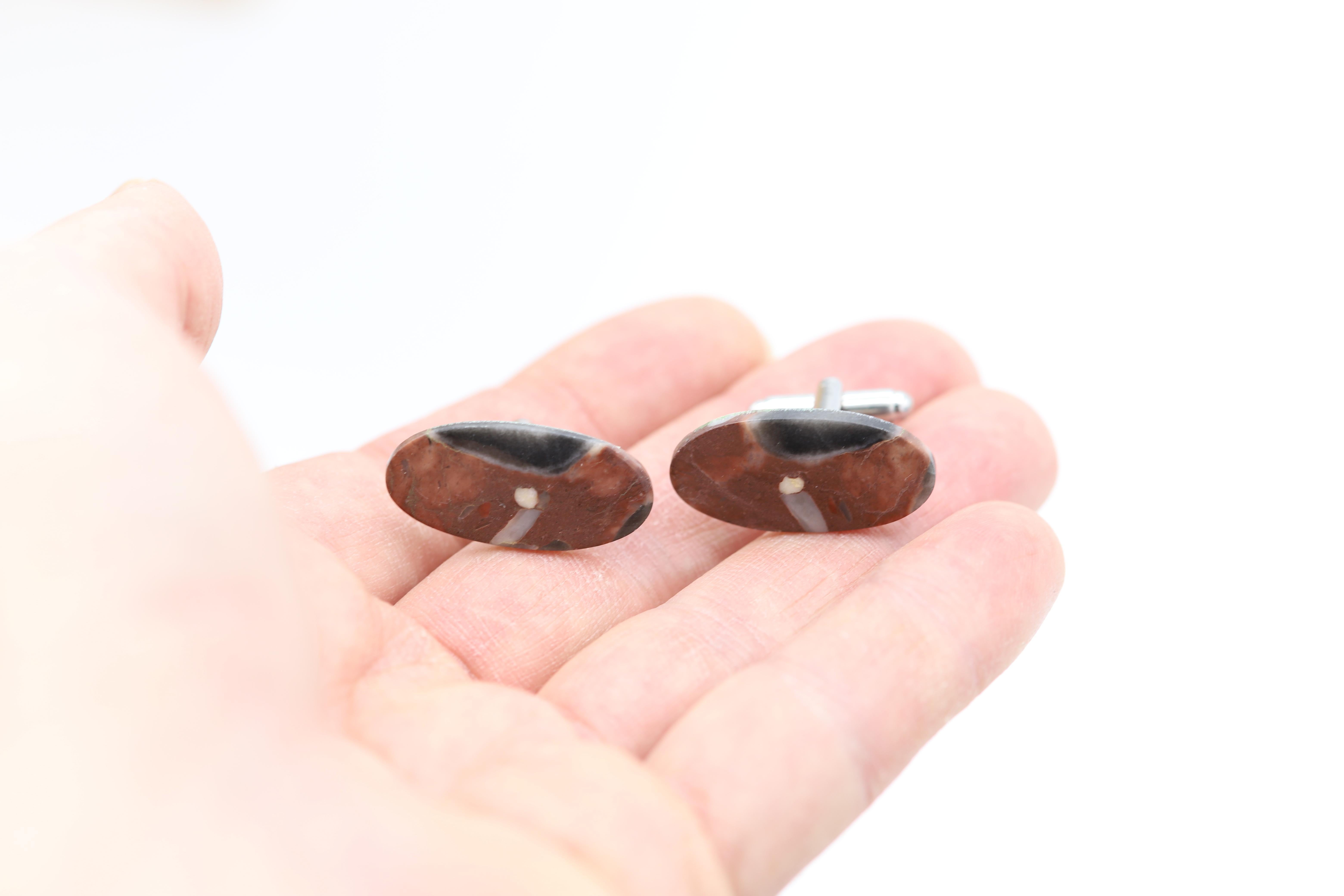 Natural Stone Cufflink Men's Cufflinks Oval Shape Natural Stones Men's Jewelry For Sale 2