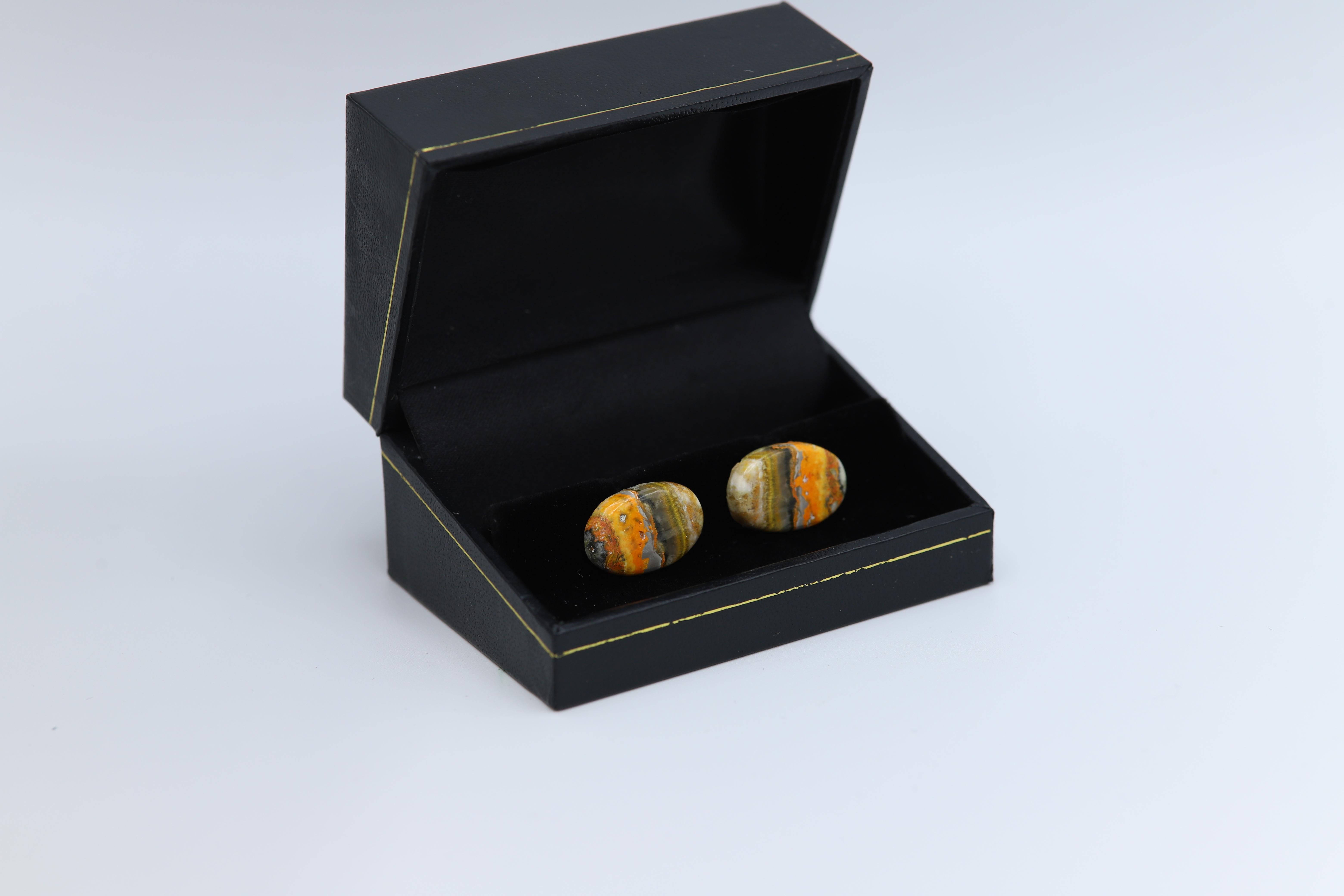 Natural Stone Cufflink Men's Cufflinks Oval Shape Natural Stones Men's Jewelry In New Condition For Sale In Brooklyn, NY