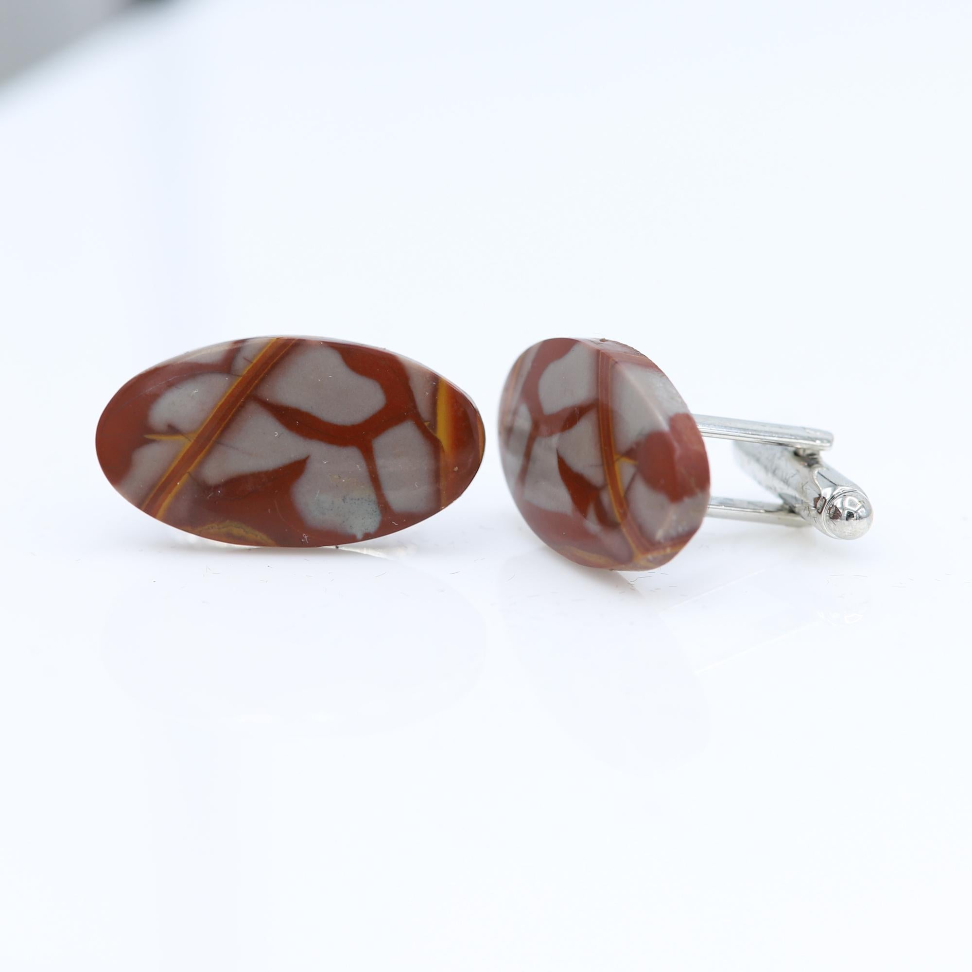 Gemelos de piedra natural Gemelos para hombre Forma ovalada Piedras naturales Joyería para hombre en venta 4