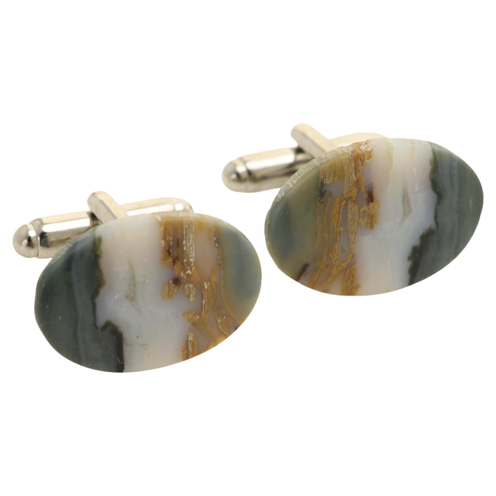 Natural Stone Cufflink Men's Cufflinks Oval Shape Natural Stones Men's Jewelry For Sale