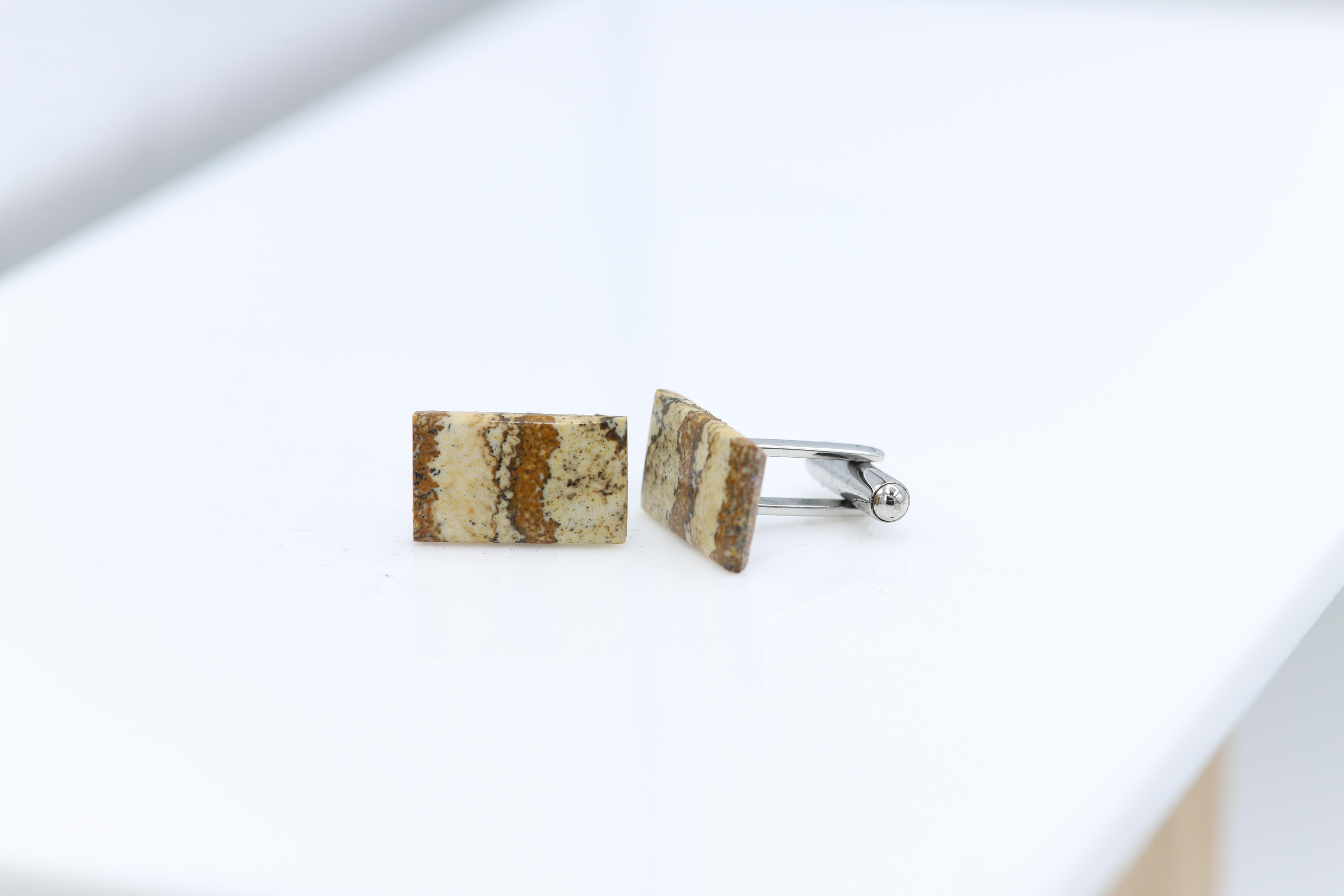 Natural Stone Cufflink Men's Cufflinks Rectangle Shape Men's Jewelry In New Condition For Sale In Brooklyn, NY