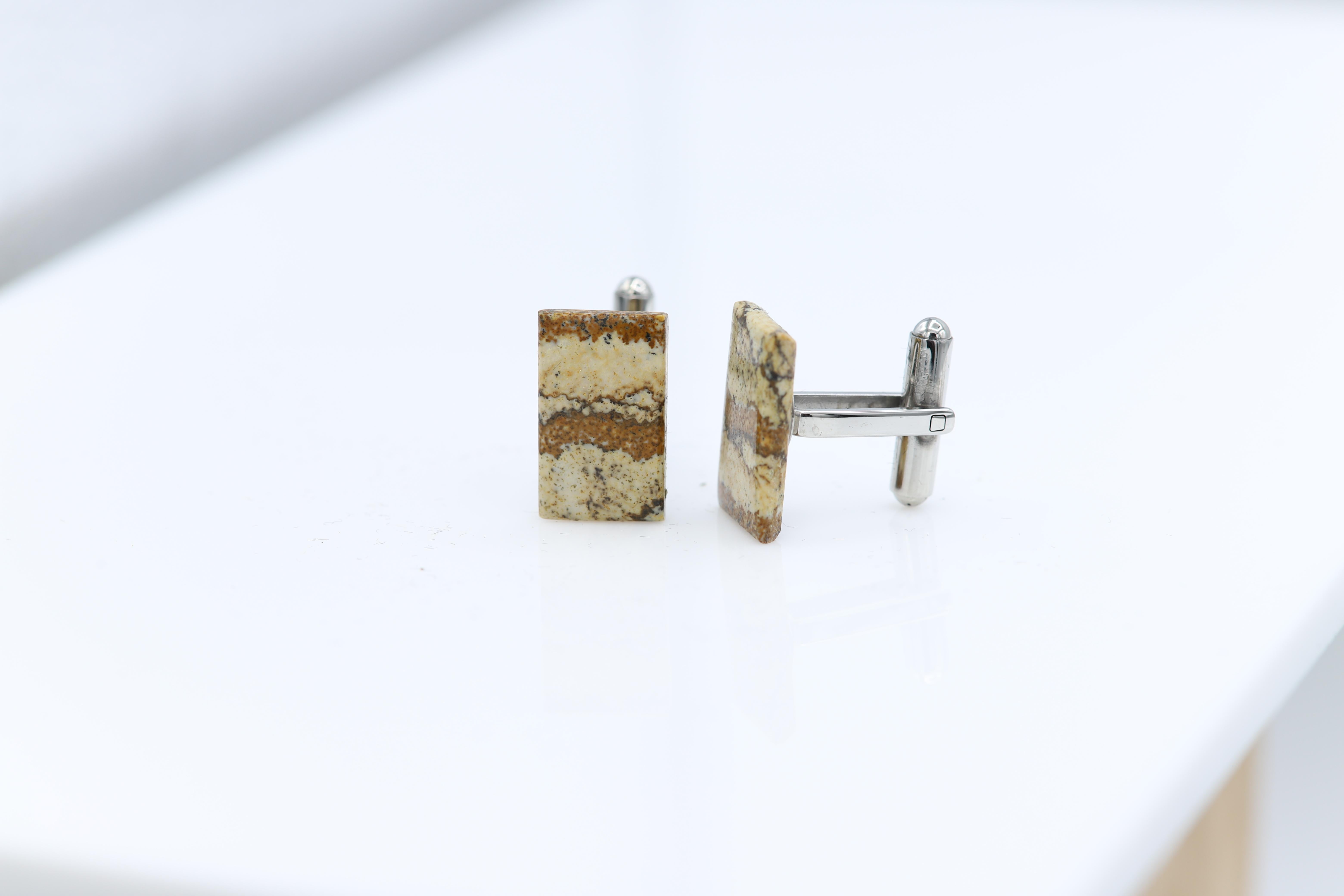 Natural Stone Cufflink Men's Cufflinks Rectangle Shape Men's Jewelry For Sale 1