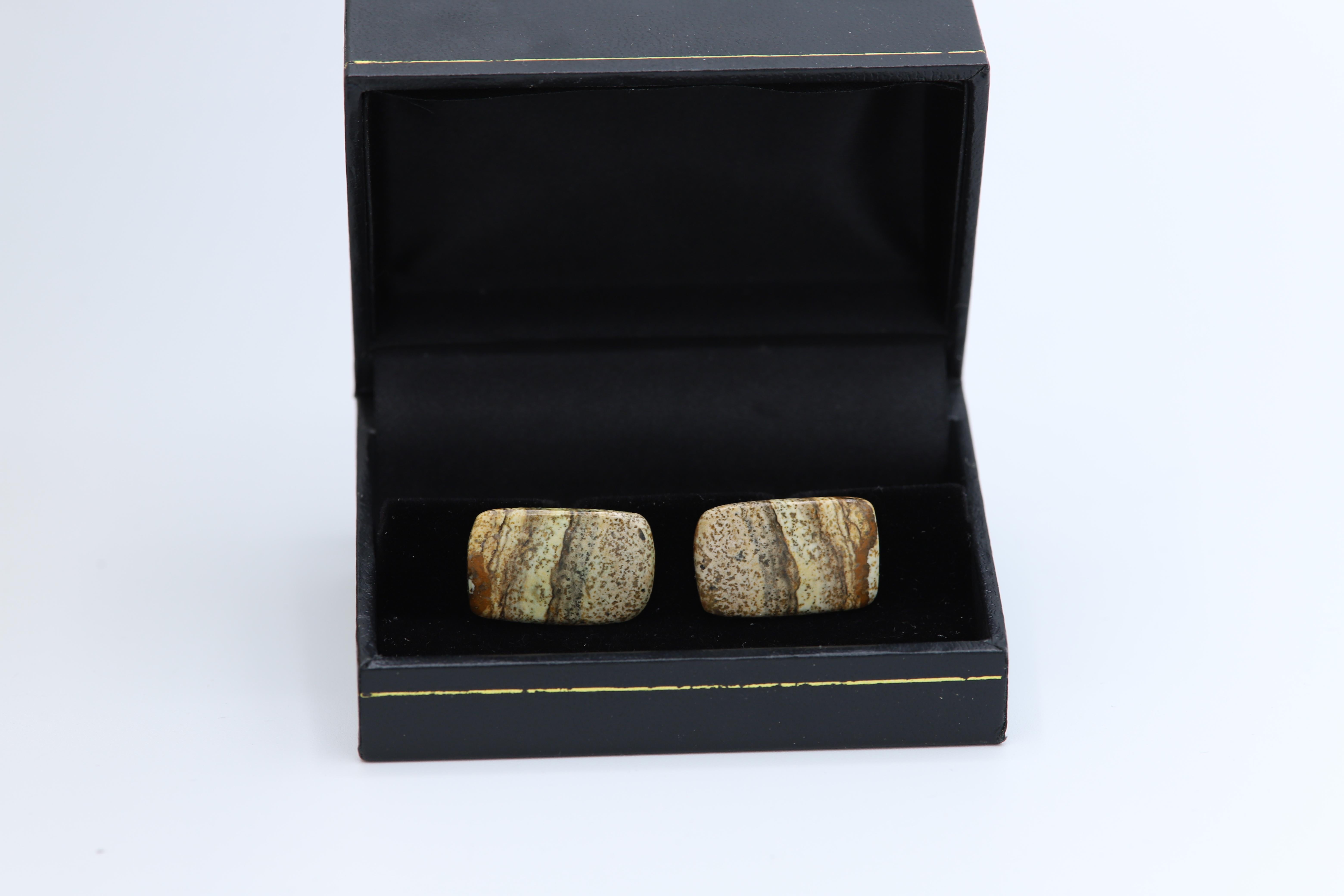 Natural Stone Cufflink Men's Cufflinks Rectangle Shape Men's Jewelry For Sale 2