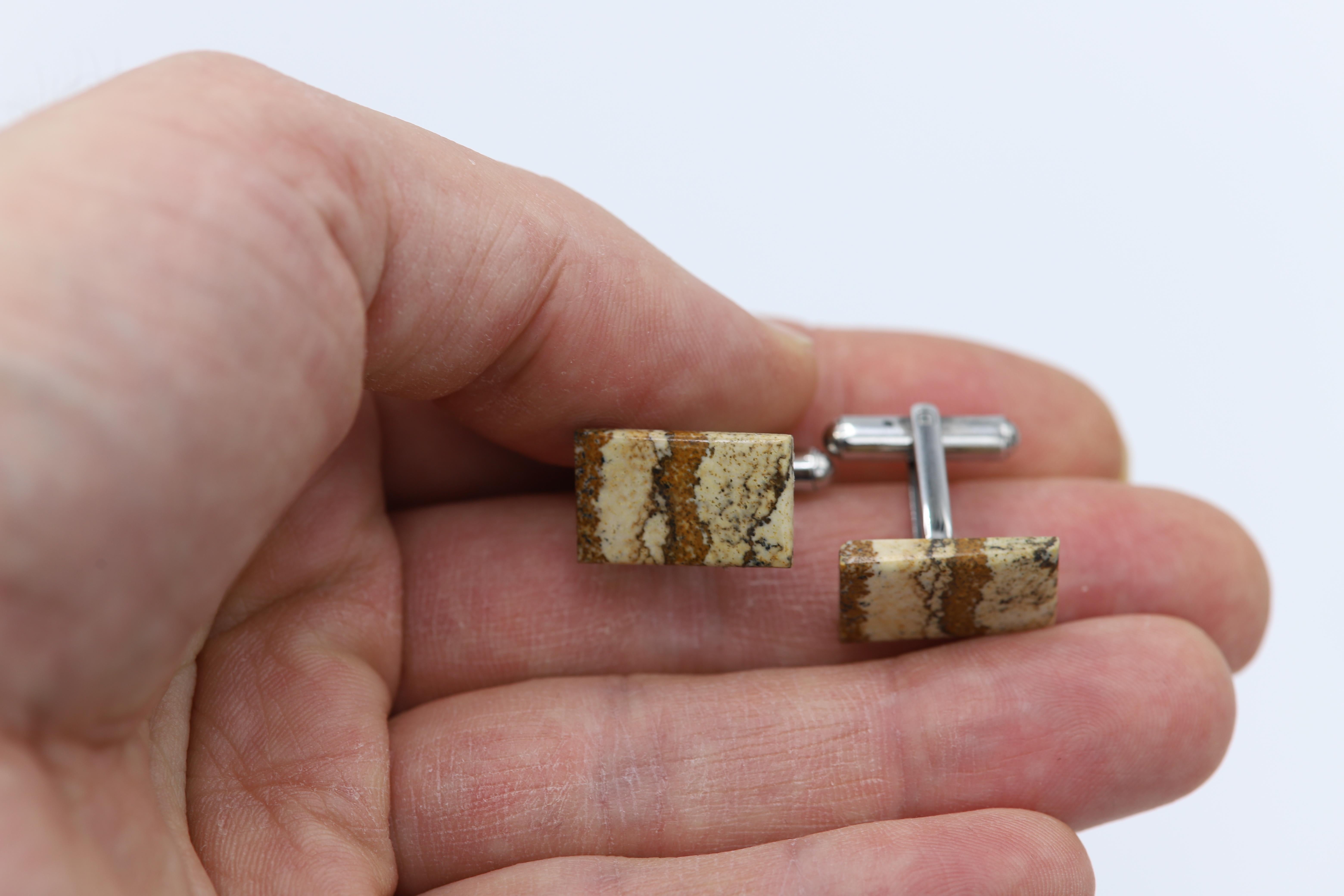 Natural Stone Cufflink Men's Cufflinks Rectangle Shape Men's Jewelry For Sale 3