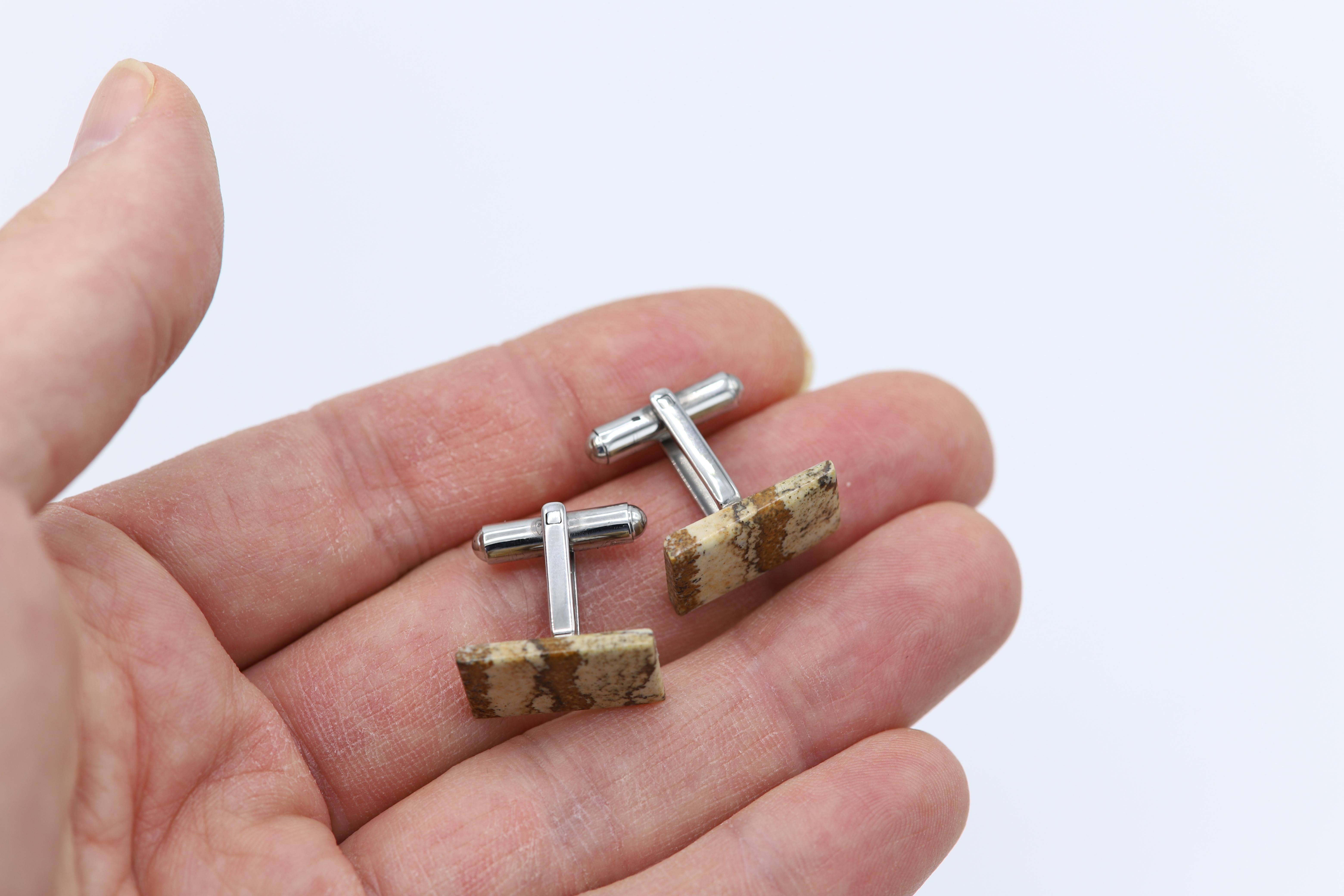 Natural Stone Cufflink Men's Cufflinks Rectangle Shape Men's Jewelry For Sale 4