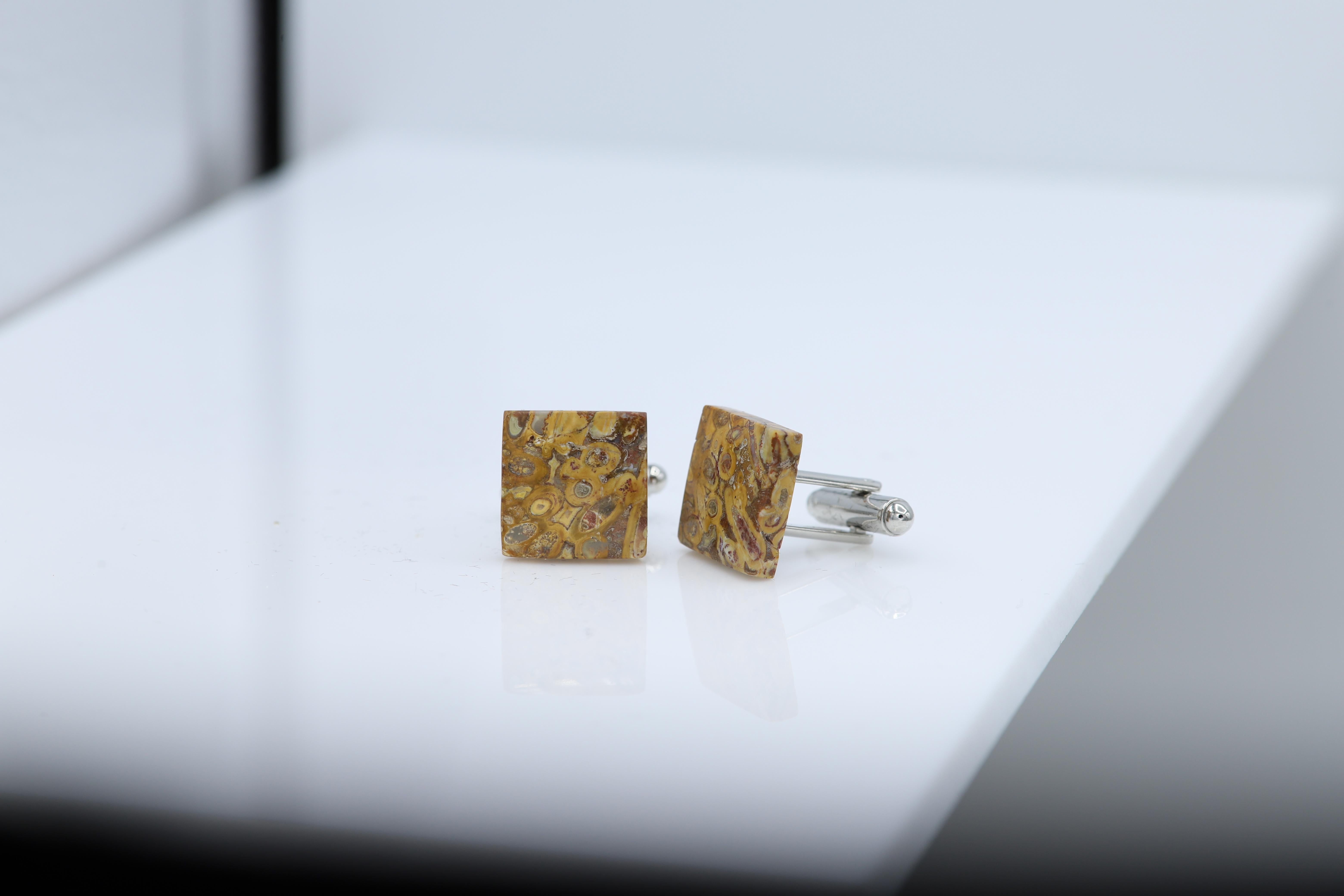Natural Stone Cufflink Men's Cufflinks Square Shape Natural Stone Men's Jewelry  In New Condition For Sale In Brooklyn, NY