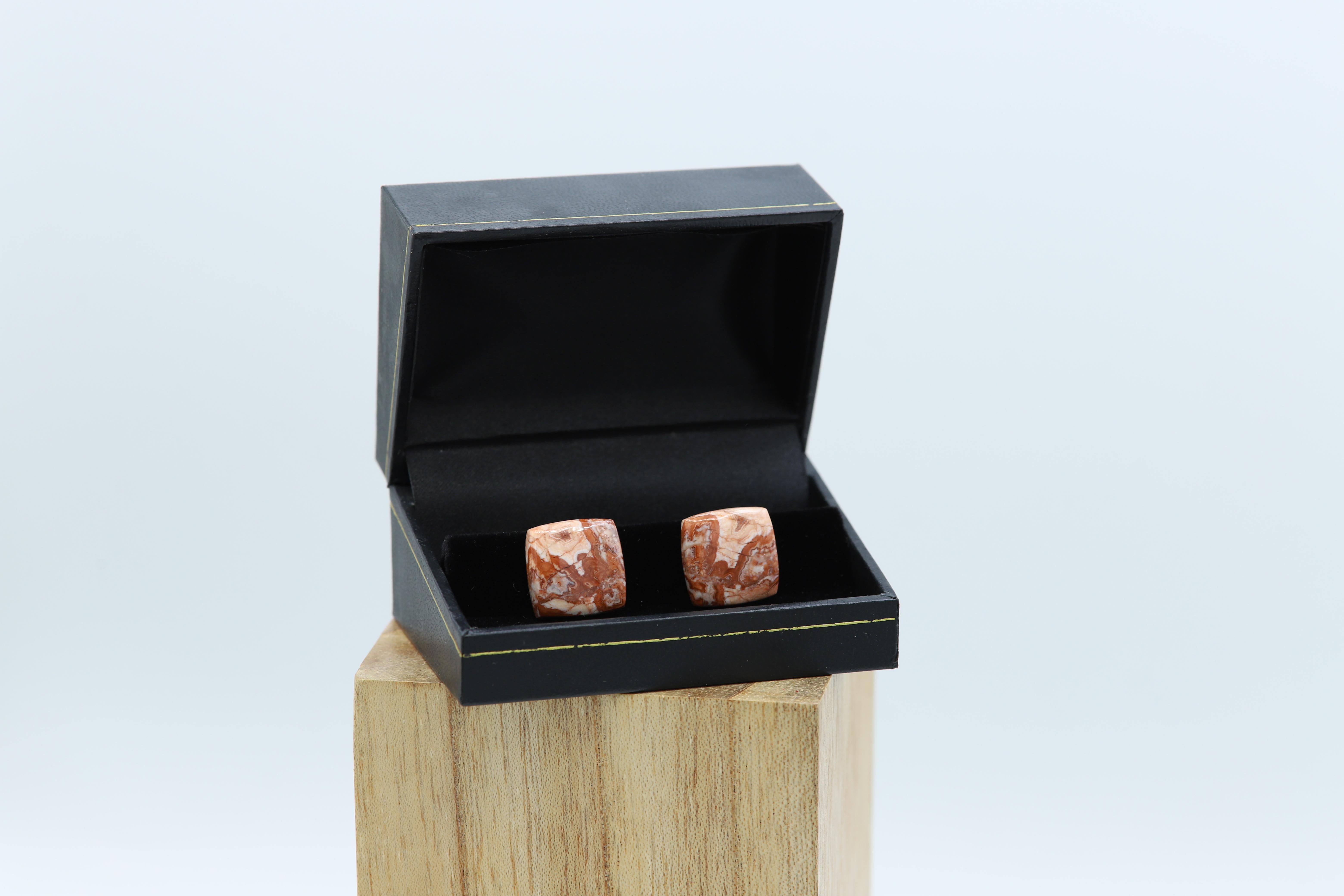 Natural Stone Cufflink Men's Cufflinks Square Shape Natural Stone Men's Jewelry In New Condition In Brooklyn, NY