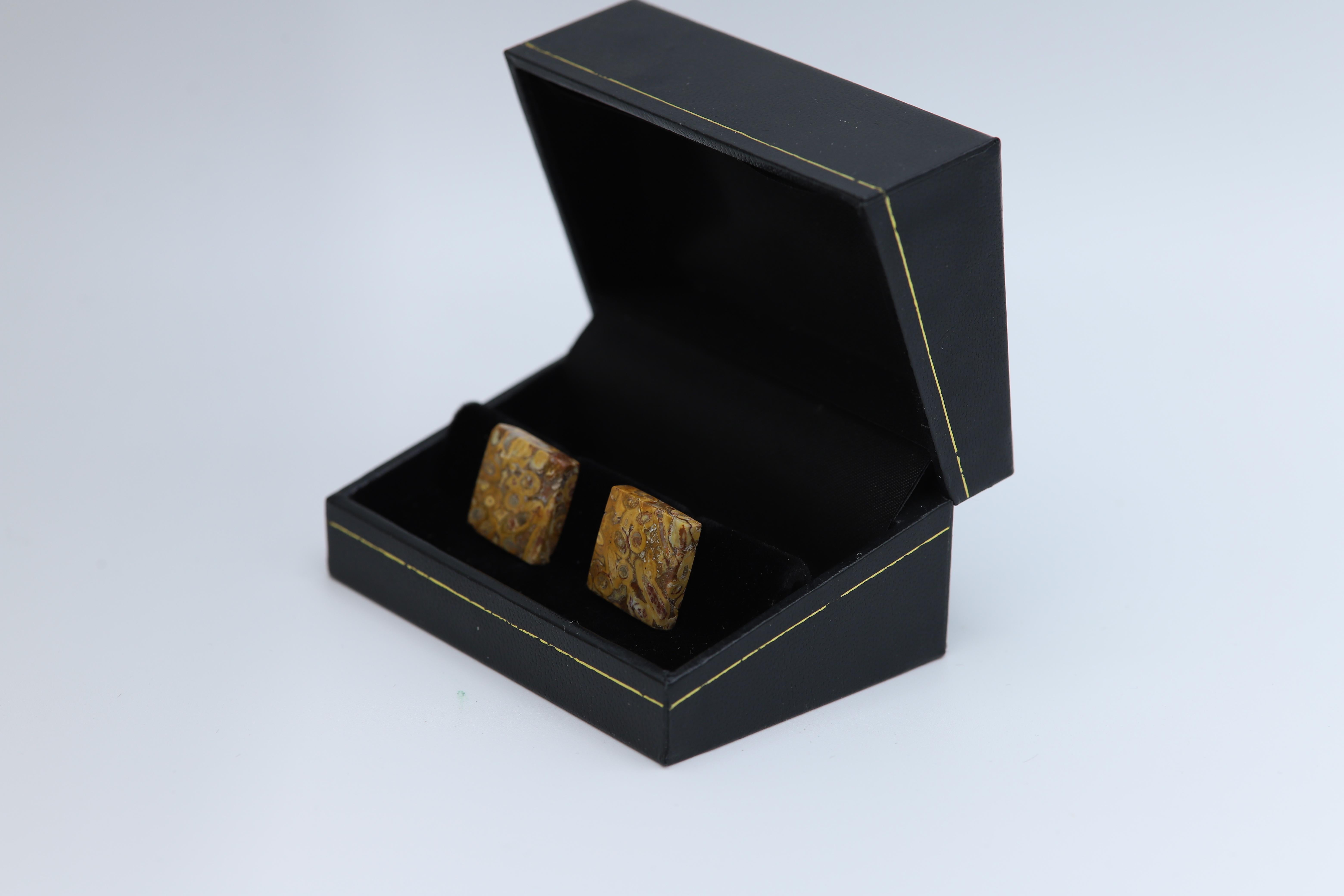 Natural Stone Cufflink Men's Cufflinks Square Shape Natural Stone Men's Jewelry  For Sale 3