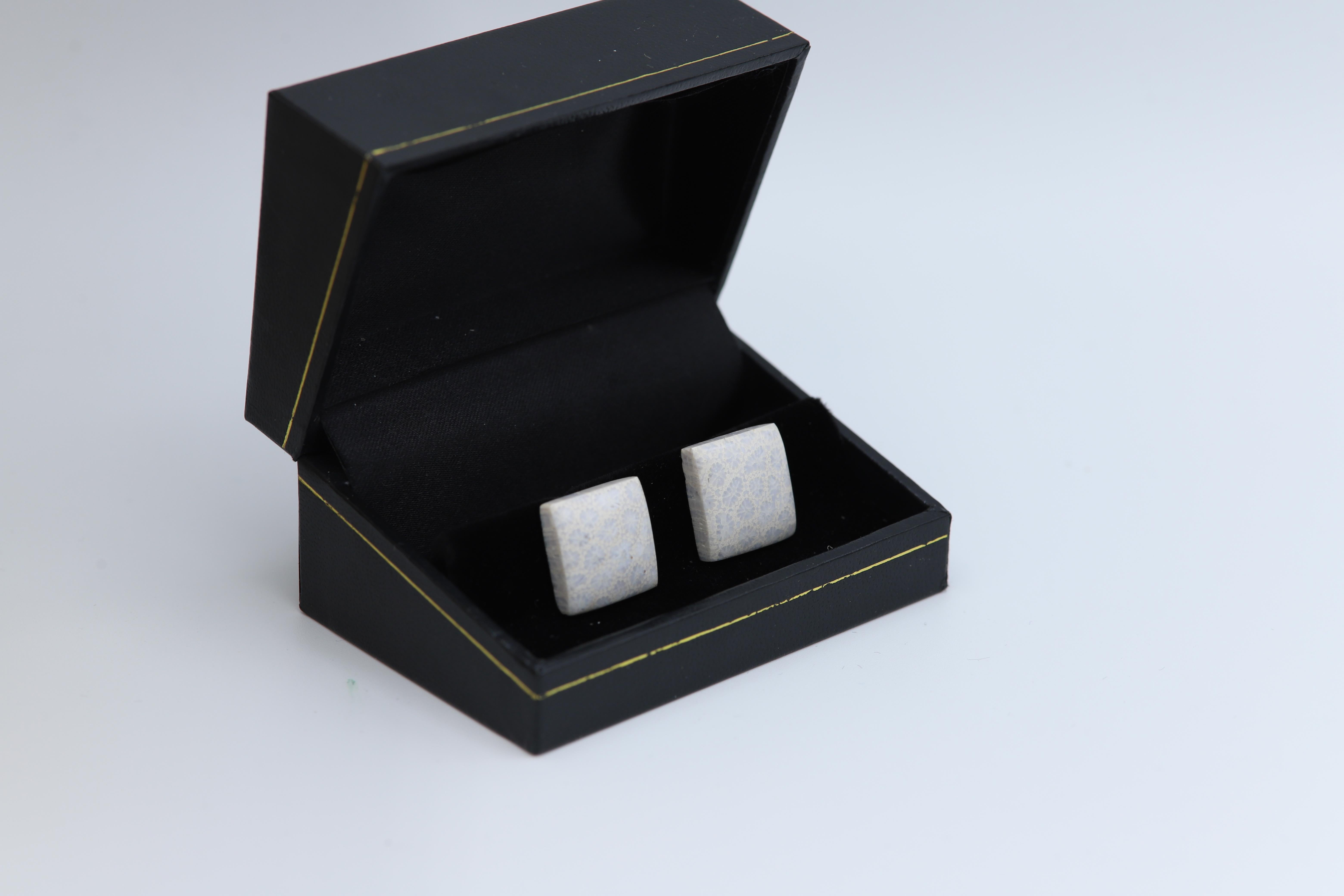 Natural Stone Cufflink Men's Cufflinks Square Shape Natural Stone Men's Jewelry In New Condition In Brooklyn, NY