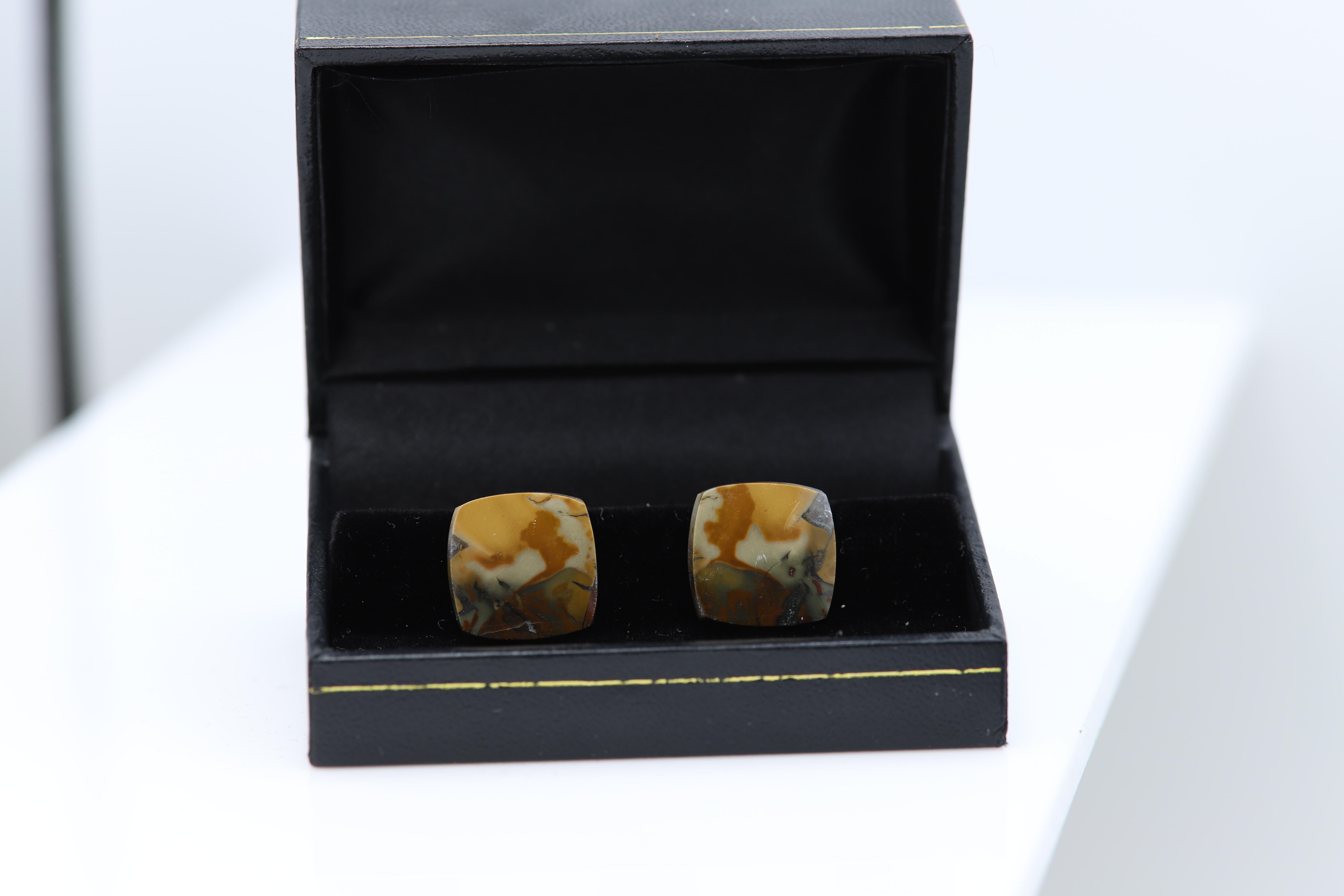 Natural Stone Cufflink Men's Cufflinks Square Shape Natural Stone Men's Jewelry For Sale 2