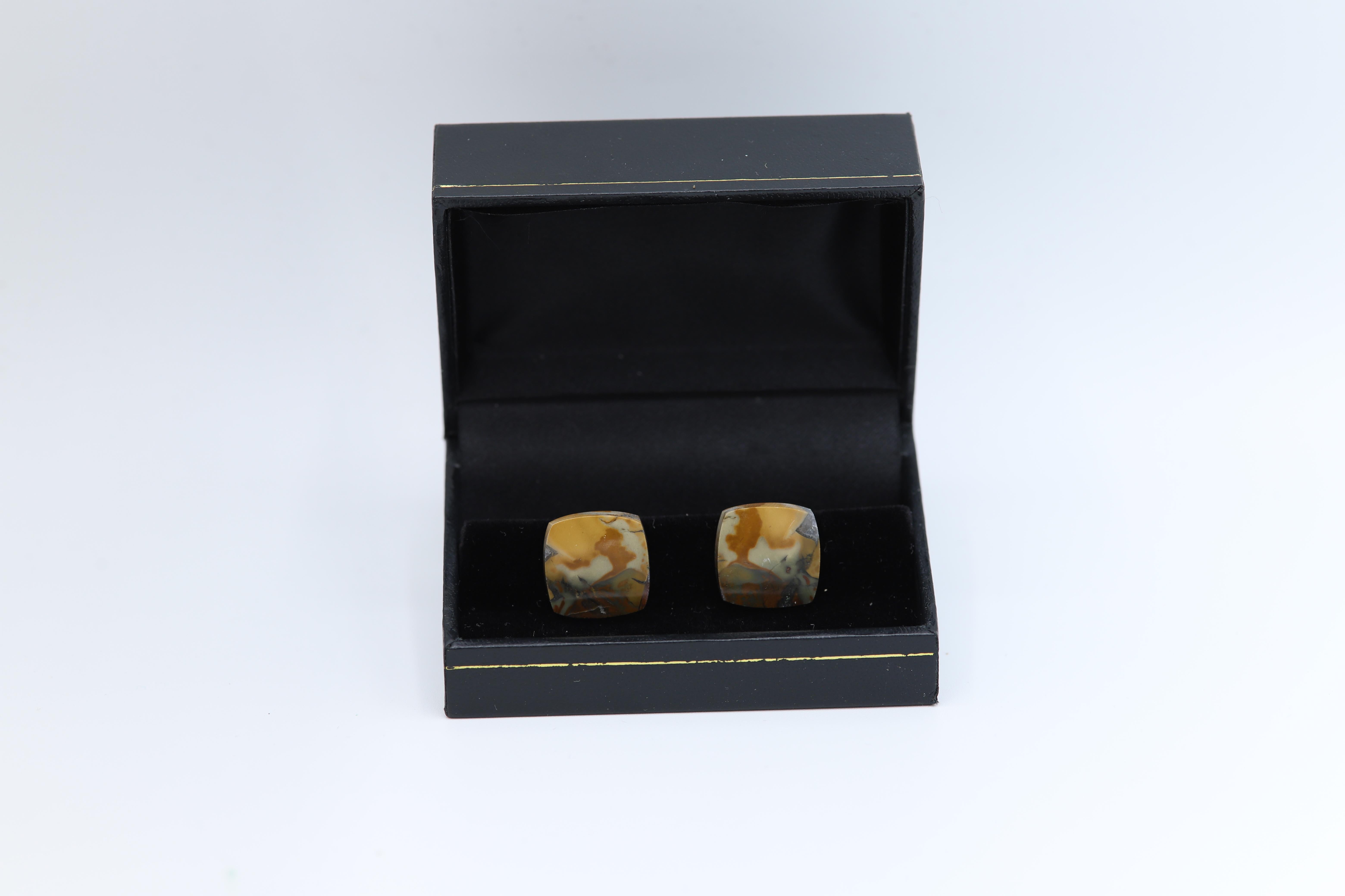 Natural Stone Cufflink Men's Cufflinks Square Shape Natural Stone Men's Jewelry For Sale 3