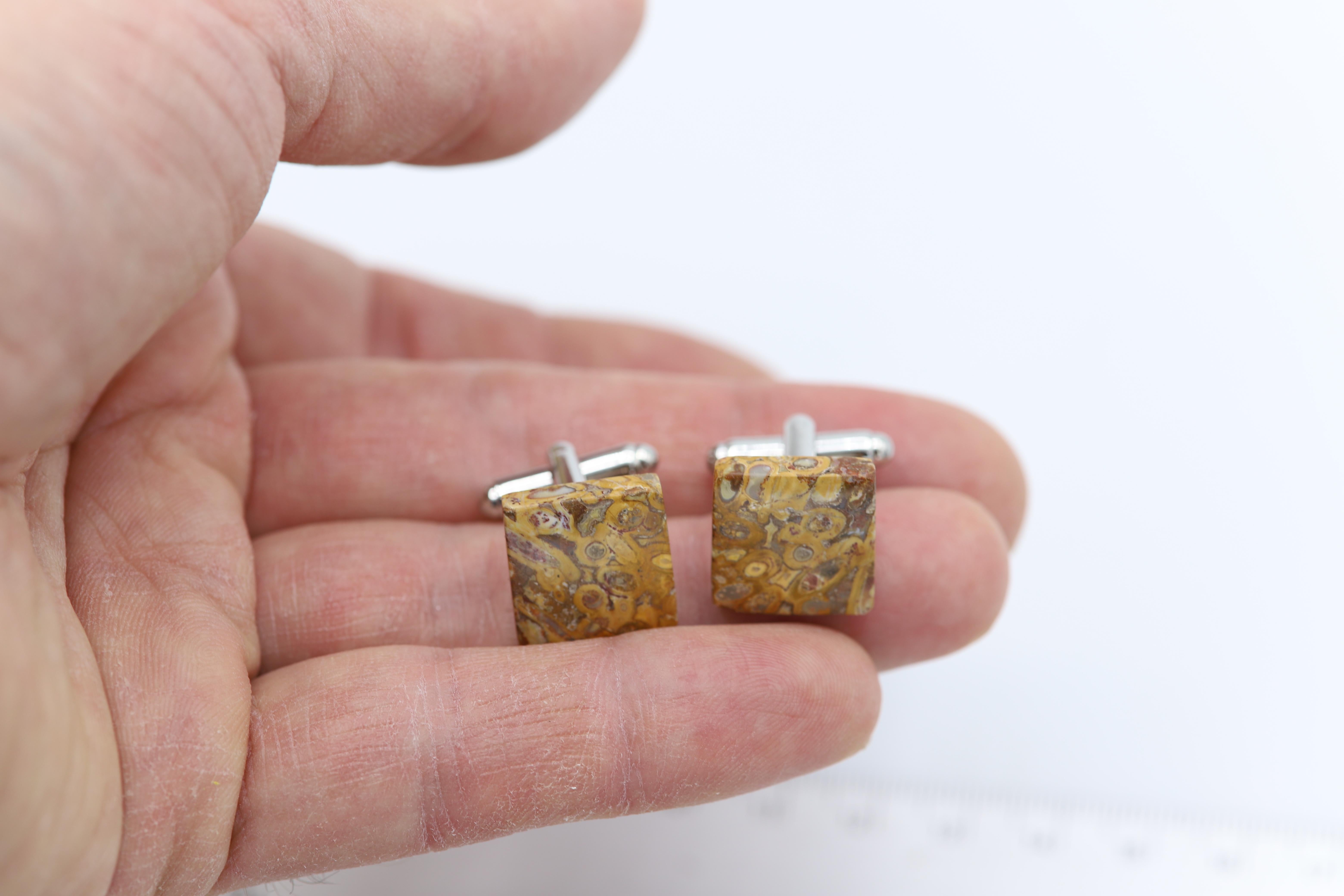 Natural Stone Cufflink Men's Cufflinks Square Shape Natural Stone Men's Jewelry  For Sale 6