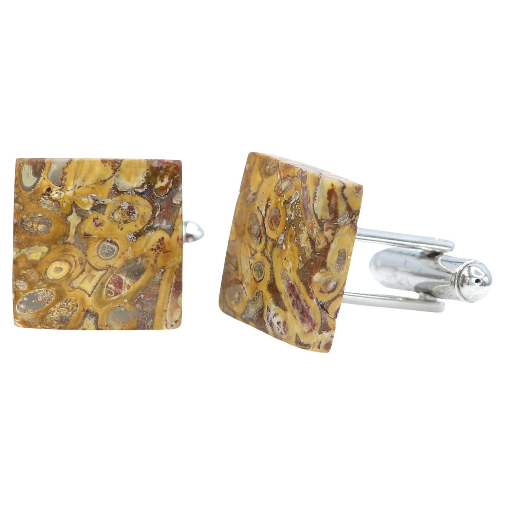 Natural Stone Cufflink Men's Cufflinks Square Shape Natural Stone Men's Jewelry  For Sale