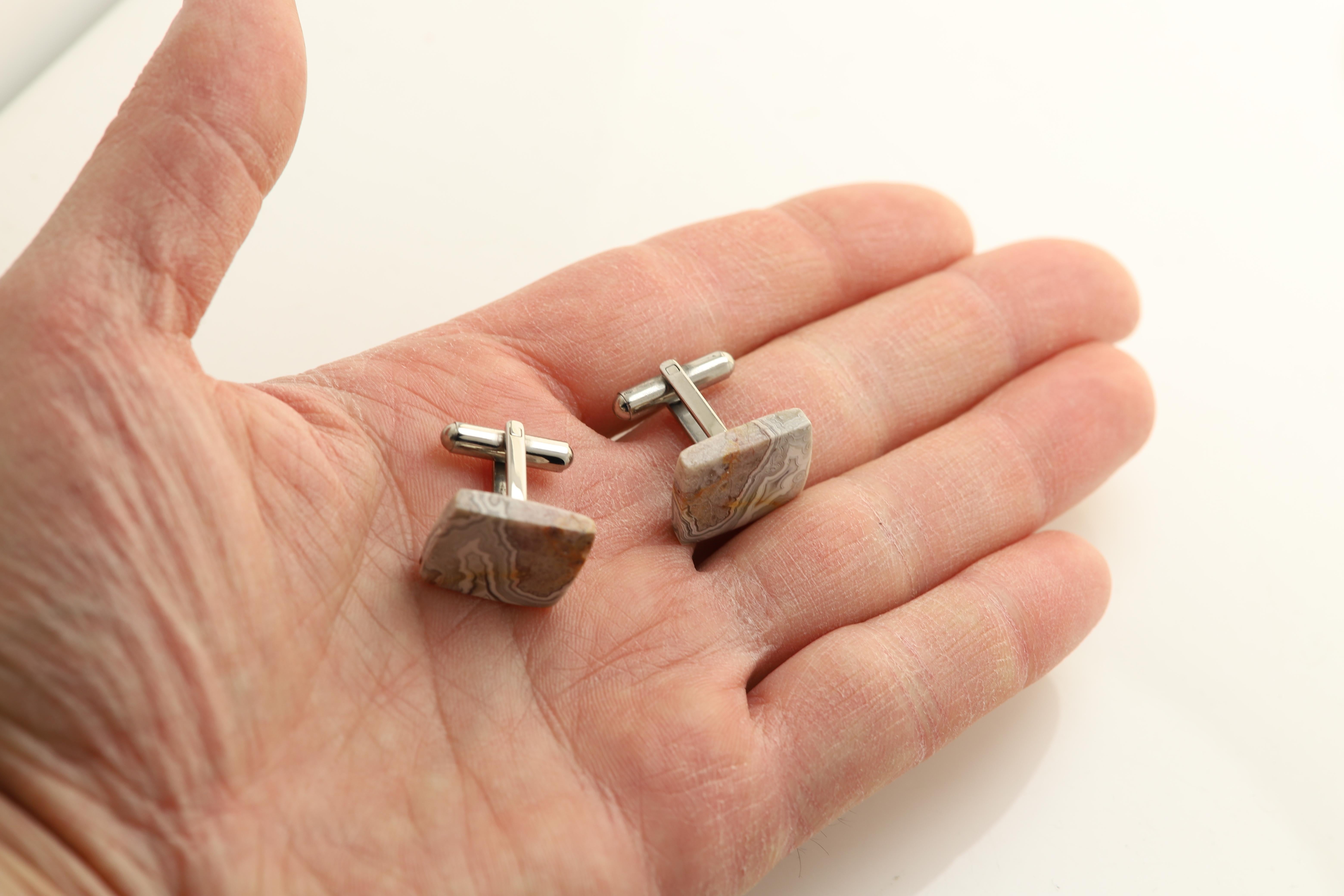 Natural Stone Cufflink Men's Cufflinks Square Shape Natural Stones Men's Jewelry In New Condition In Brooklyn, NY