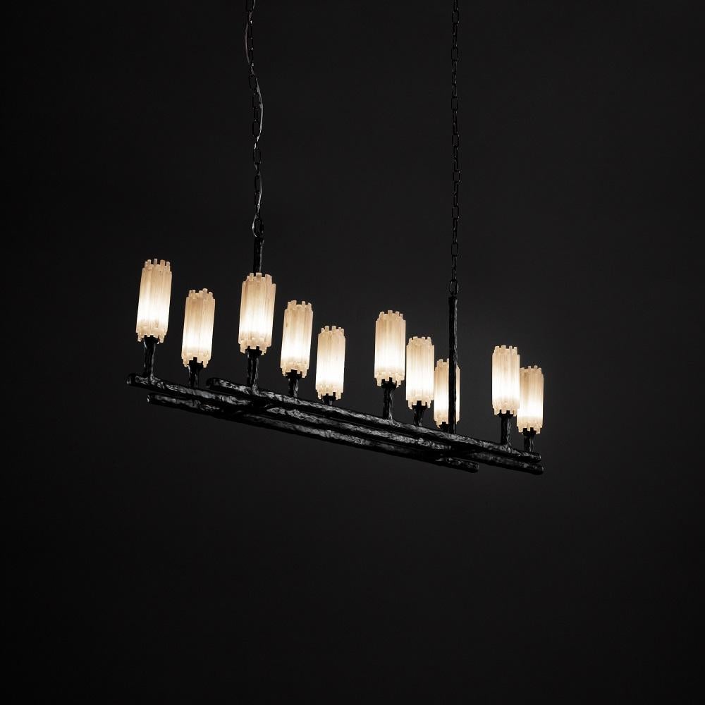 Natural stone chandelier by Aver
Dimensions: W 150 x D 32 x H 33 cm
Materials: Natural rocks, high-quality cut crystals, jewelry chains, hand-blown glass, other.
Also Available: Matte Black, Rustic Silver, Oxidized Graphite, and Rustic Bronze.

The