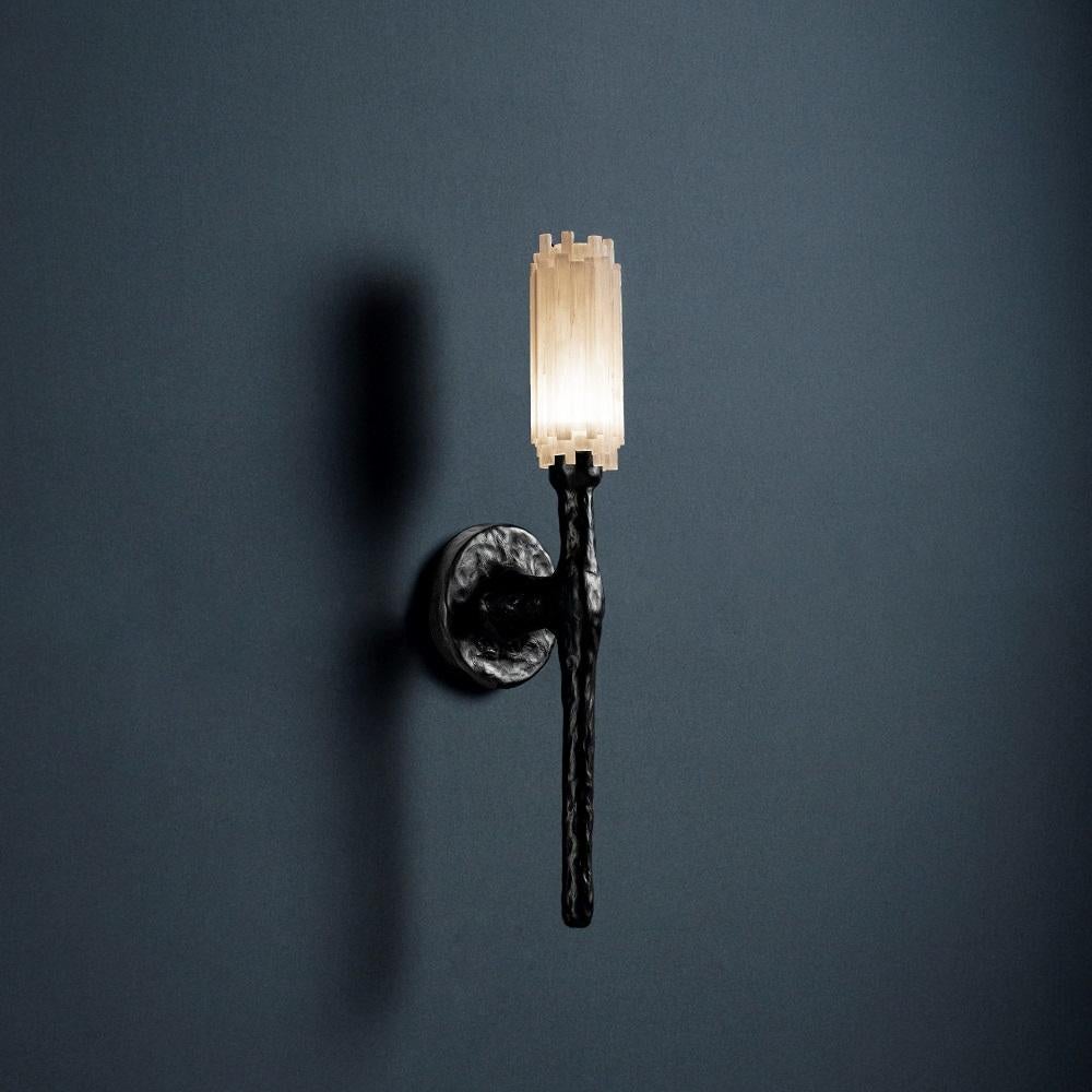 Natural stone wall sconce by Aver
Dimensions: W 12 x D 15 x H 58 cm
Materials: Natural rocks, high-quality cut crystals, jewelry chains, hand-blown glass, other.
Also Available: Matte Black, Rustic Silver, Oxidized Graphite, and Rustic Bronze.

The 