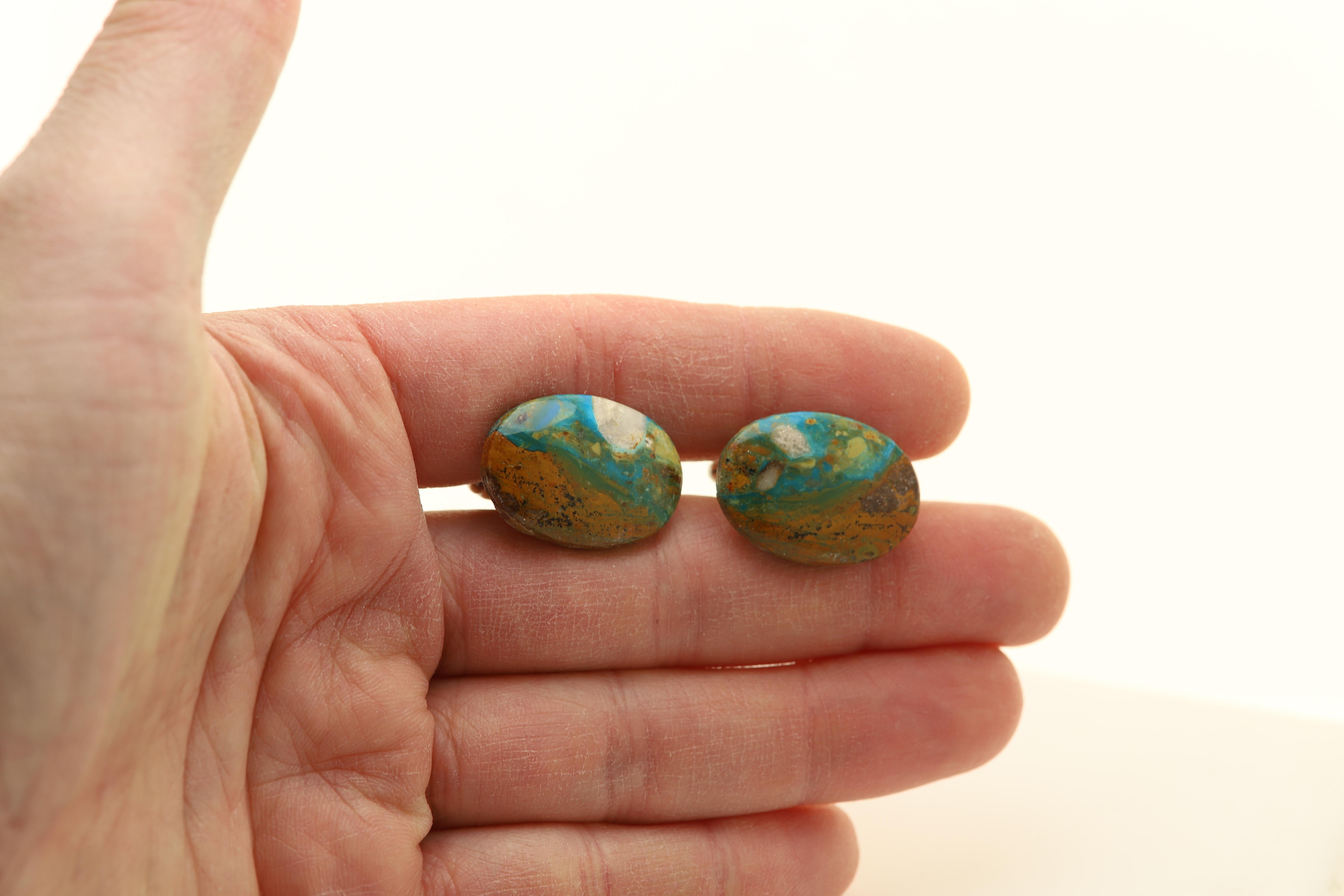 Natural Stone Men's Cufflinks Oval Shape Natural Stones Men's Jewelry In New Condition In Brooklyn, NY