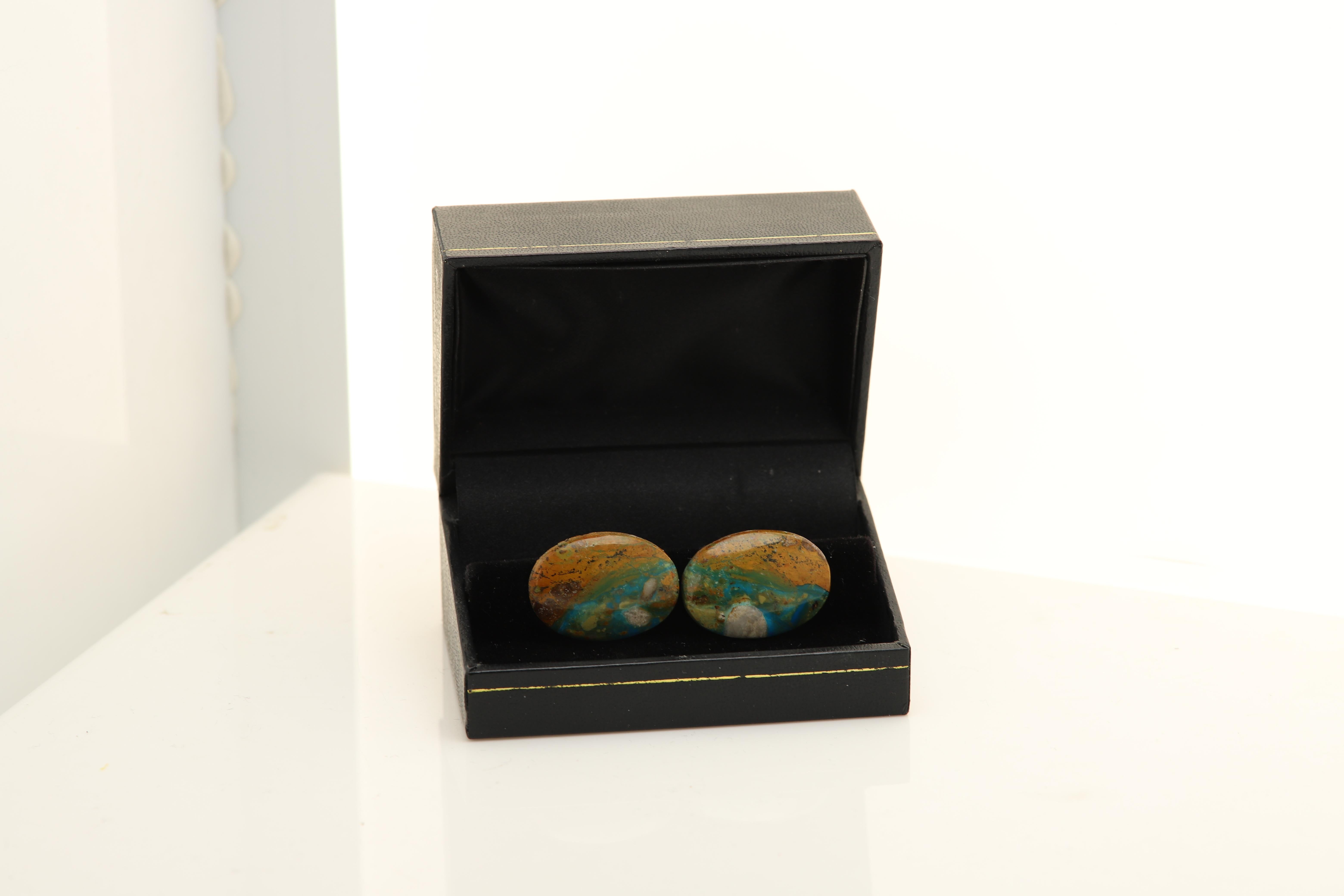 Natural Stone Men's Cufflinks Oval Shape Natural Stones Men's Jewelry 1