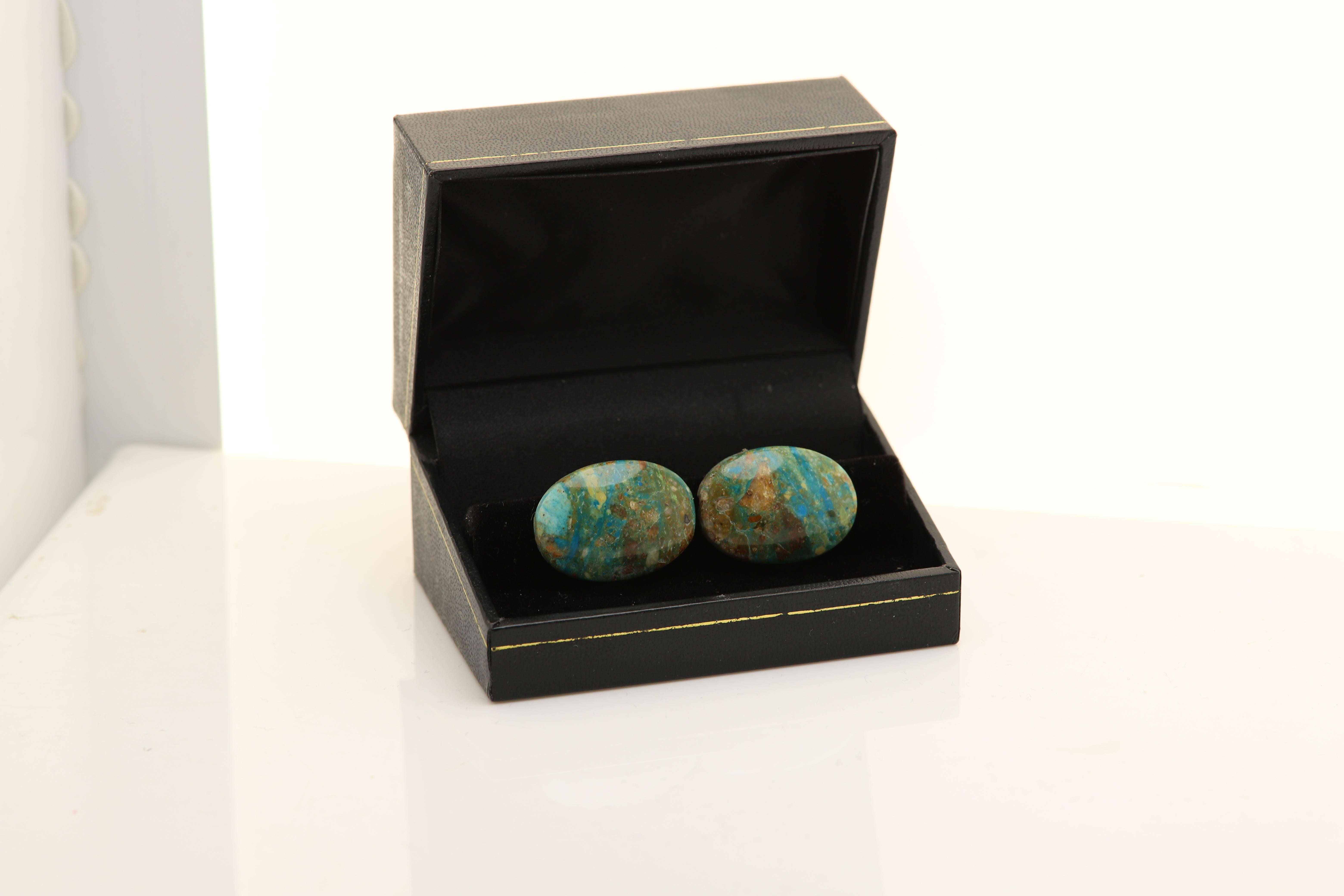 Natural Stone Men's Cufflinks Oval Shape Natural Stones Men's Jewelry 1