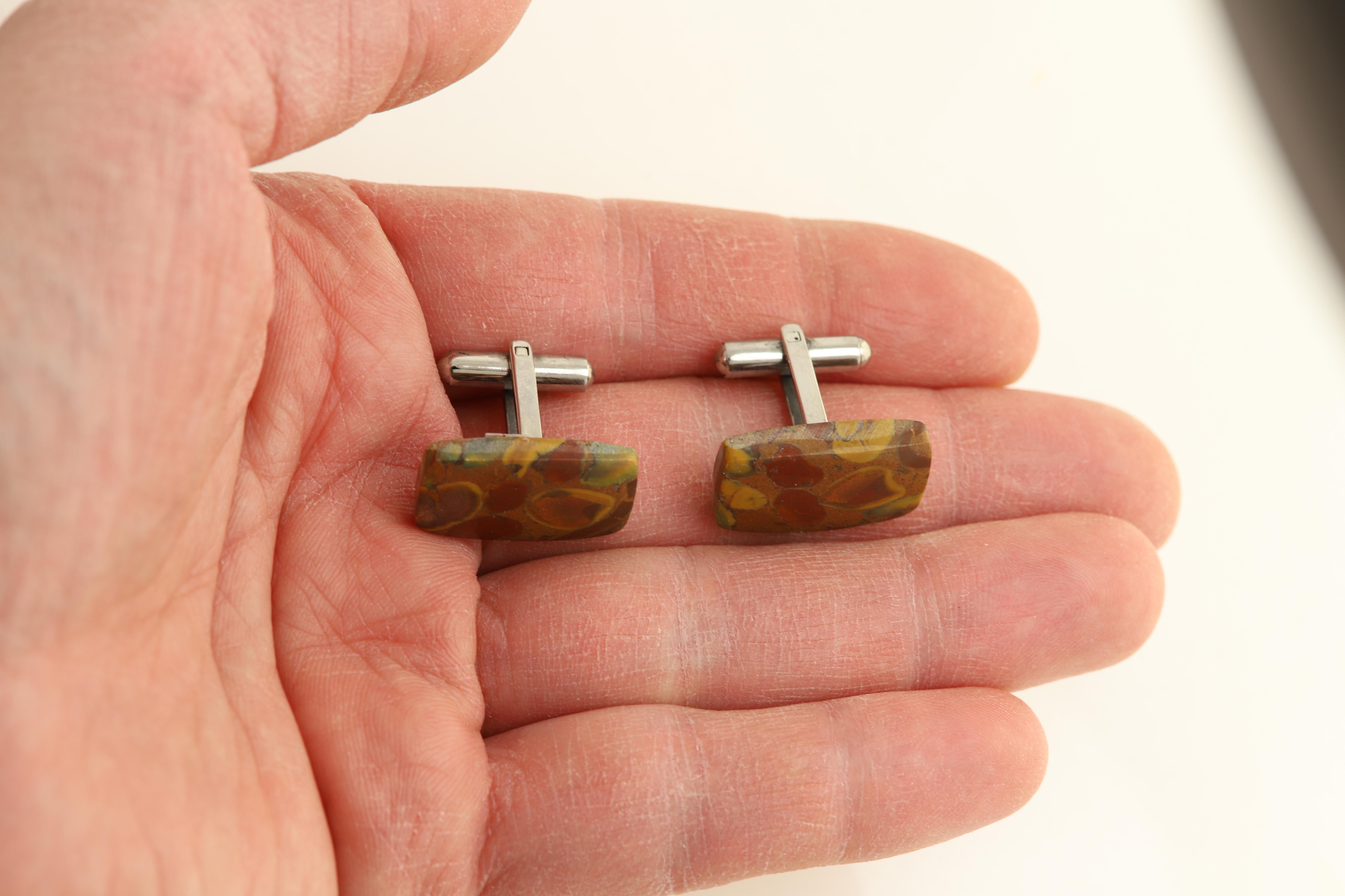 Natural Stone Men's Cufflinks Rectangle Shape Natural Stone Men's Jewelry For Sale 1