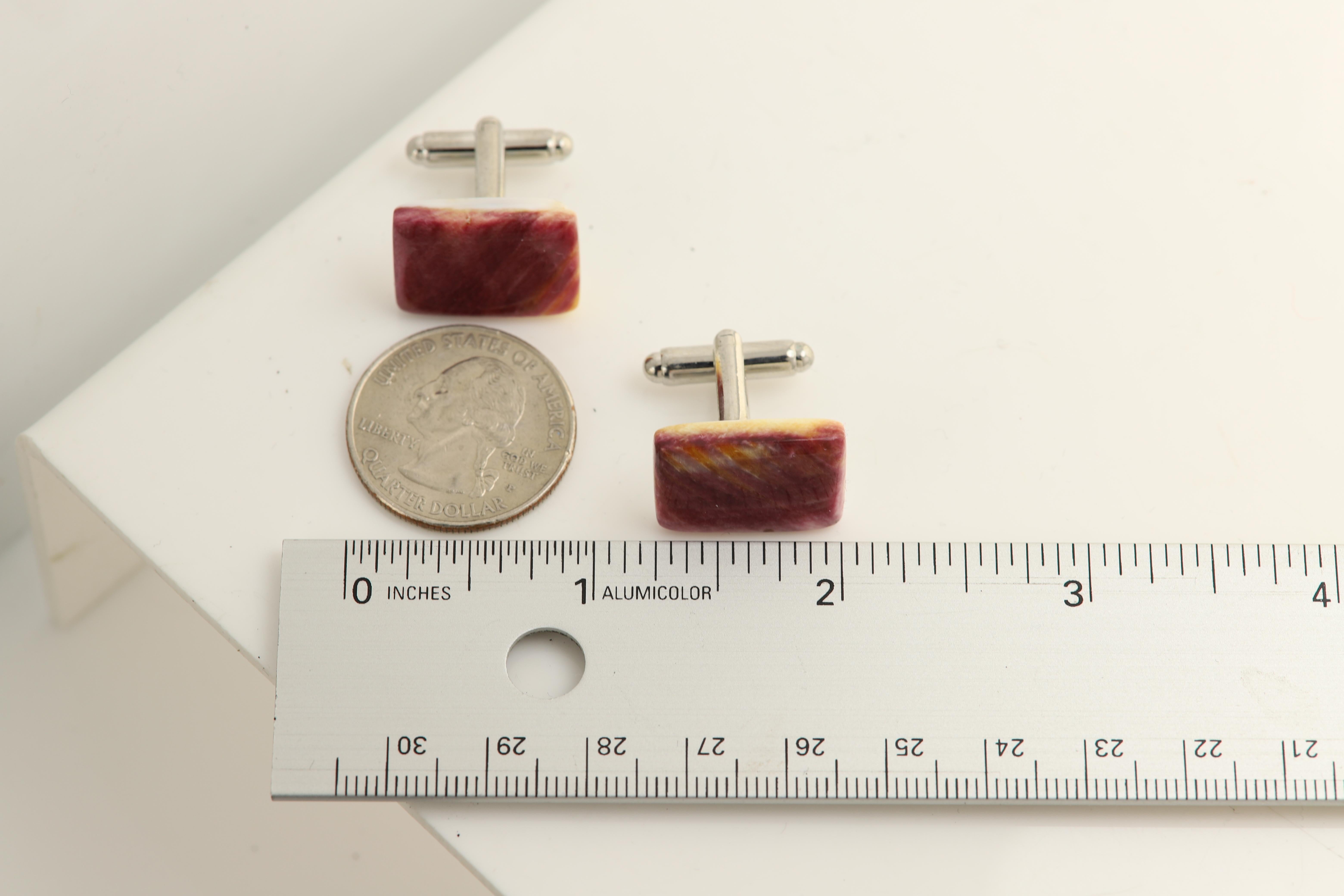Natural Stone Men's Cufflinks Rectangle Shape Natural Stones Men's Jewelry In New Condition In Brooklyn, NY