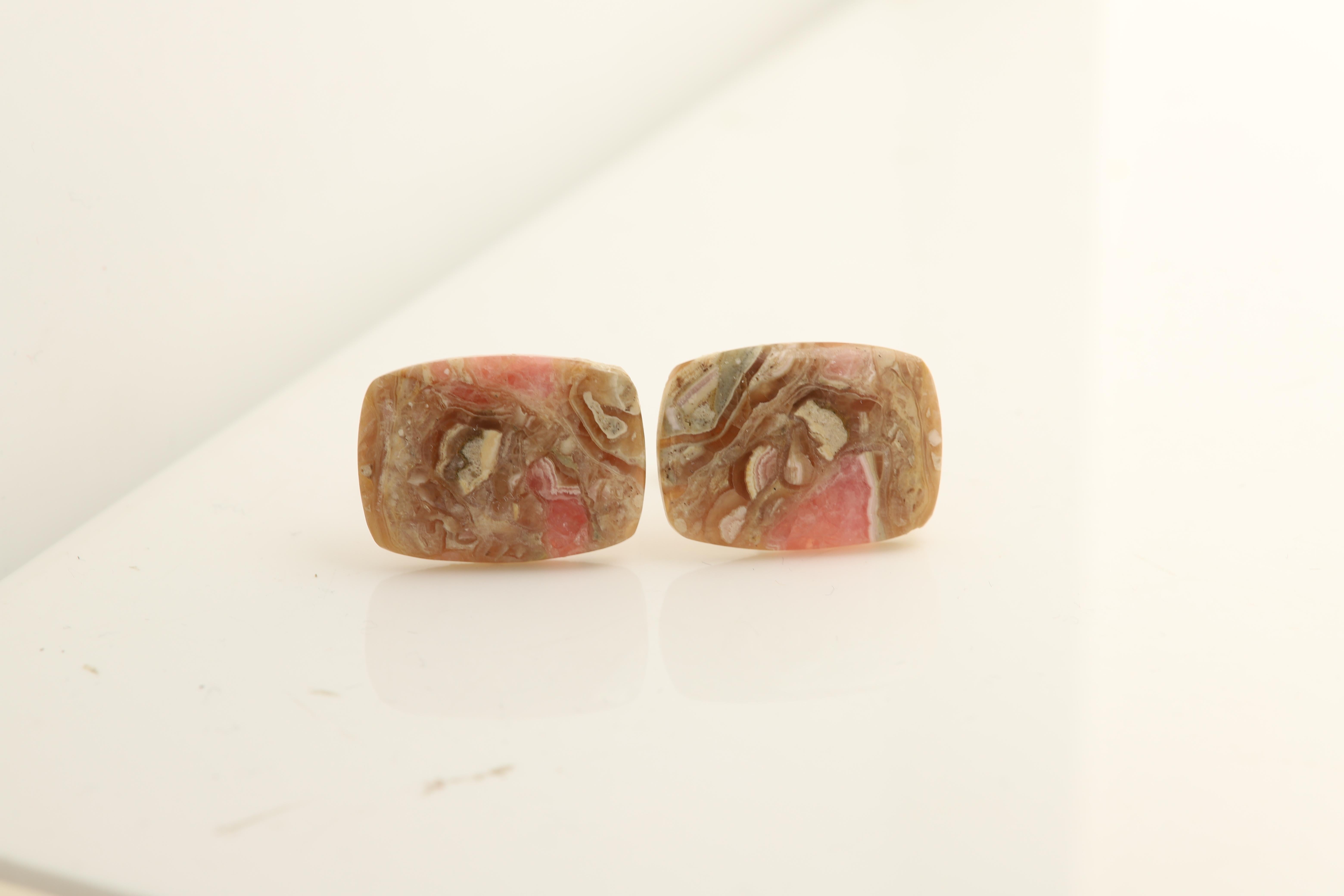 Natural Stone Men's Cufflinks Rectangle Shape Natural Stones Men's Jewelry In New Condition For Sale In Brooklyn, NY