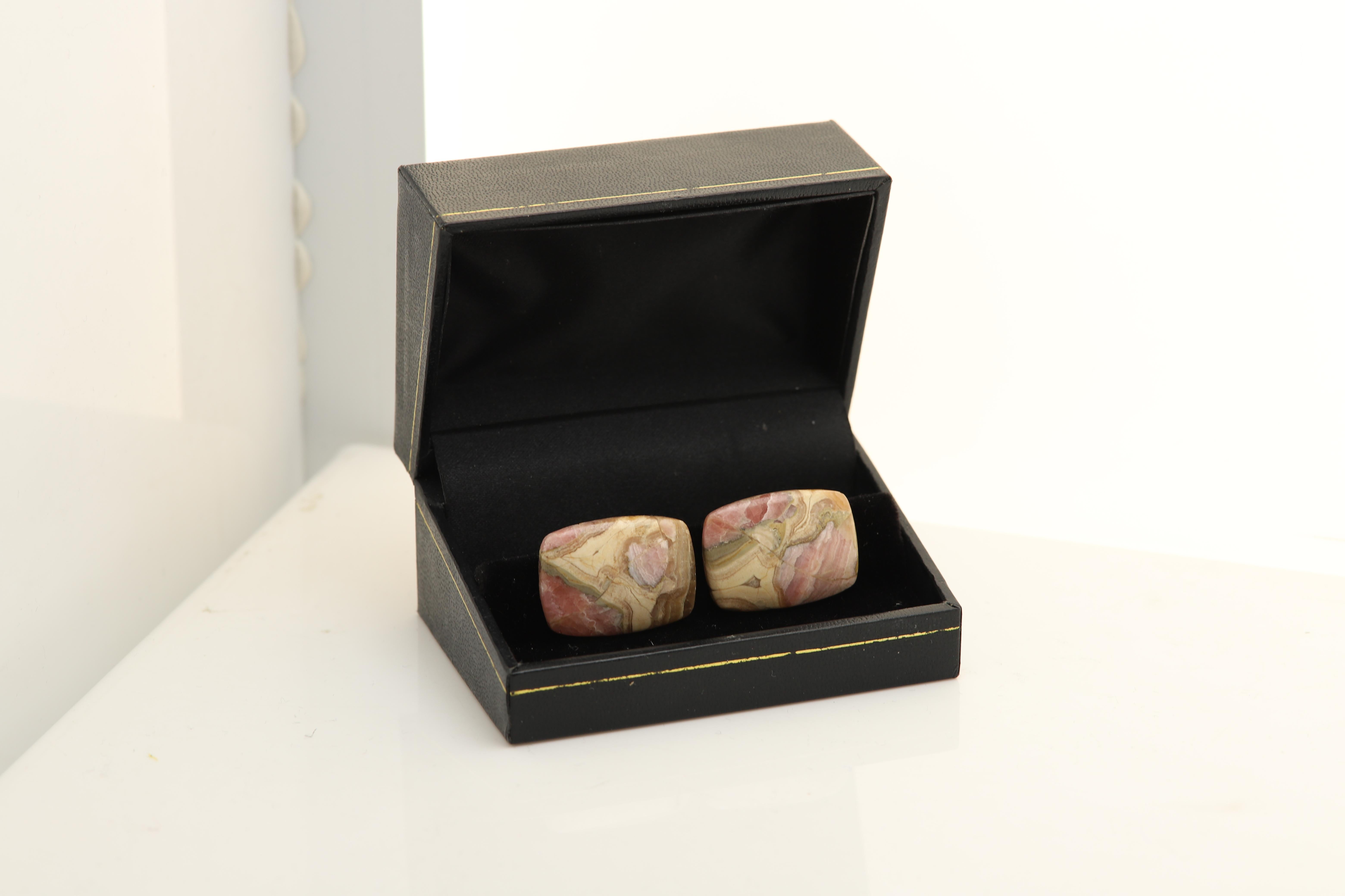 Natural Stone Men's Cufflinks Rectangle Shape Natural Stones Men's Jewelry In New Condition For Sale In Brooklyn, NY