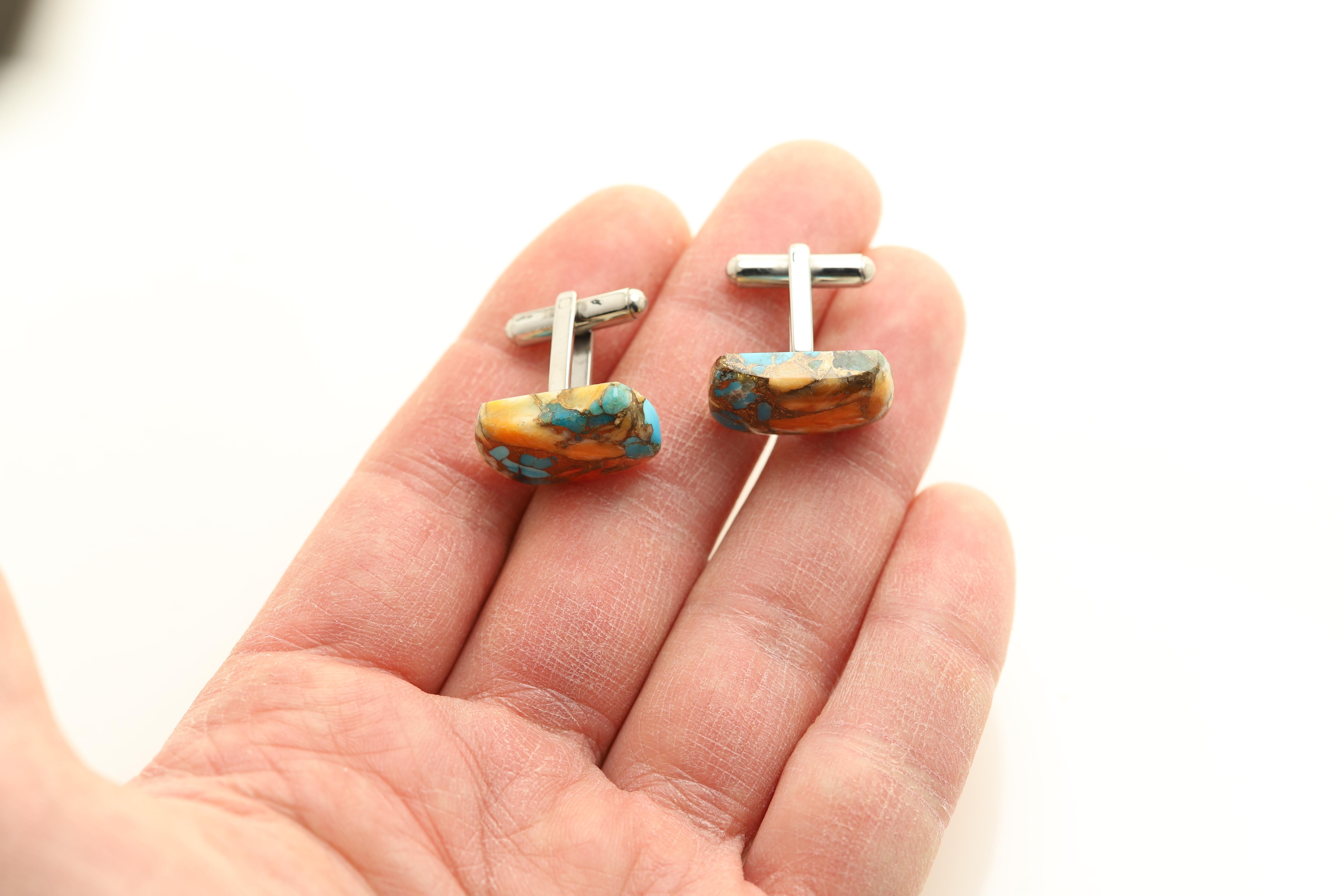 Natural Stone Men's Cufflinks Rectangle Shape Natural Stones Men's Jewelry In New Condition For Sale In Brooklyn, NY