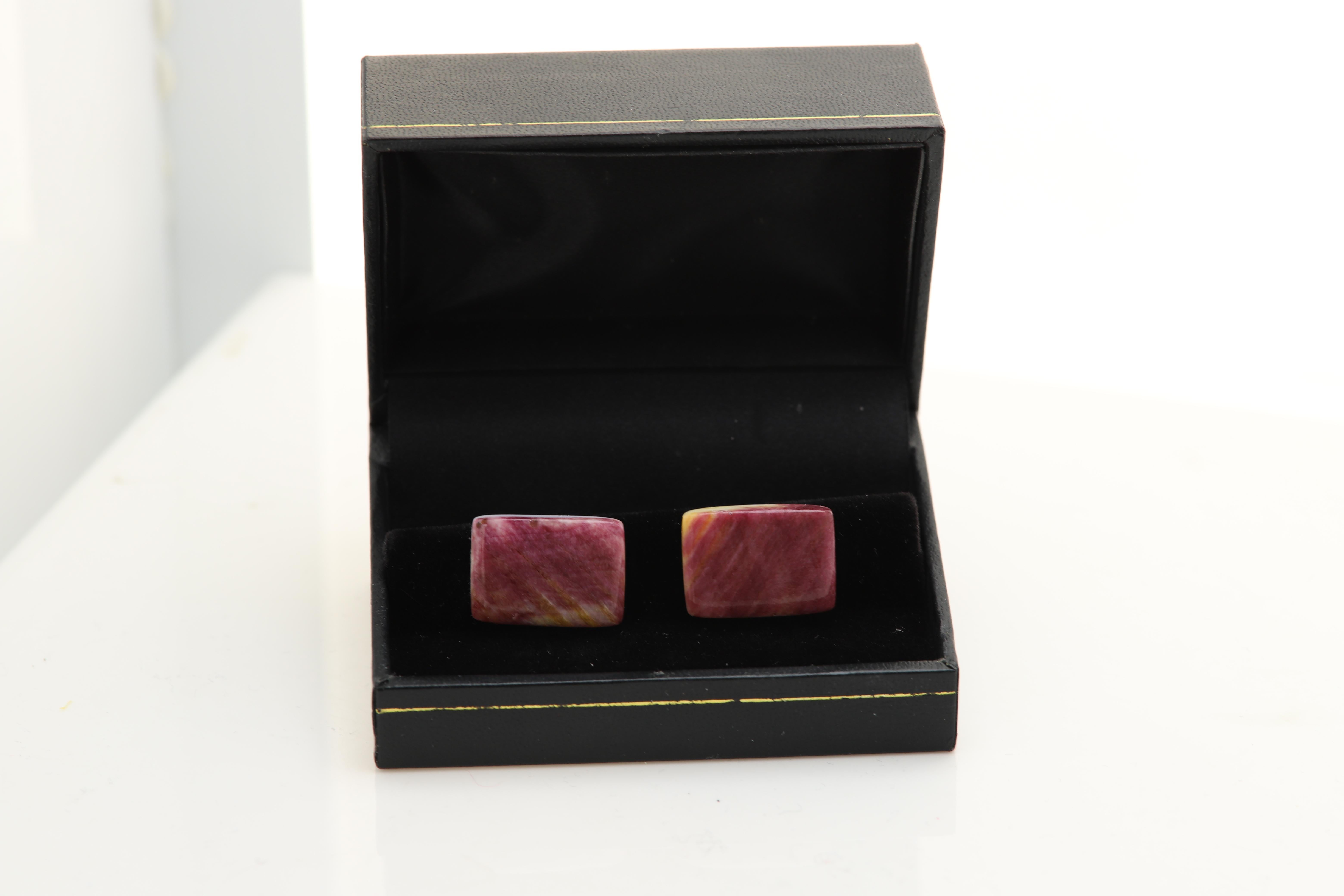 Natural Stone Men's Cufflinks Rectangle Shape Natural Stones Men's Jewelry 3