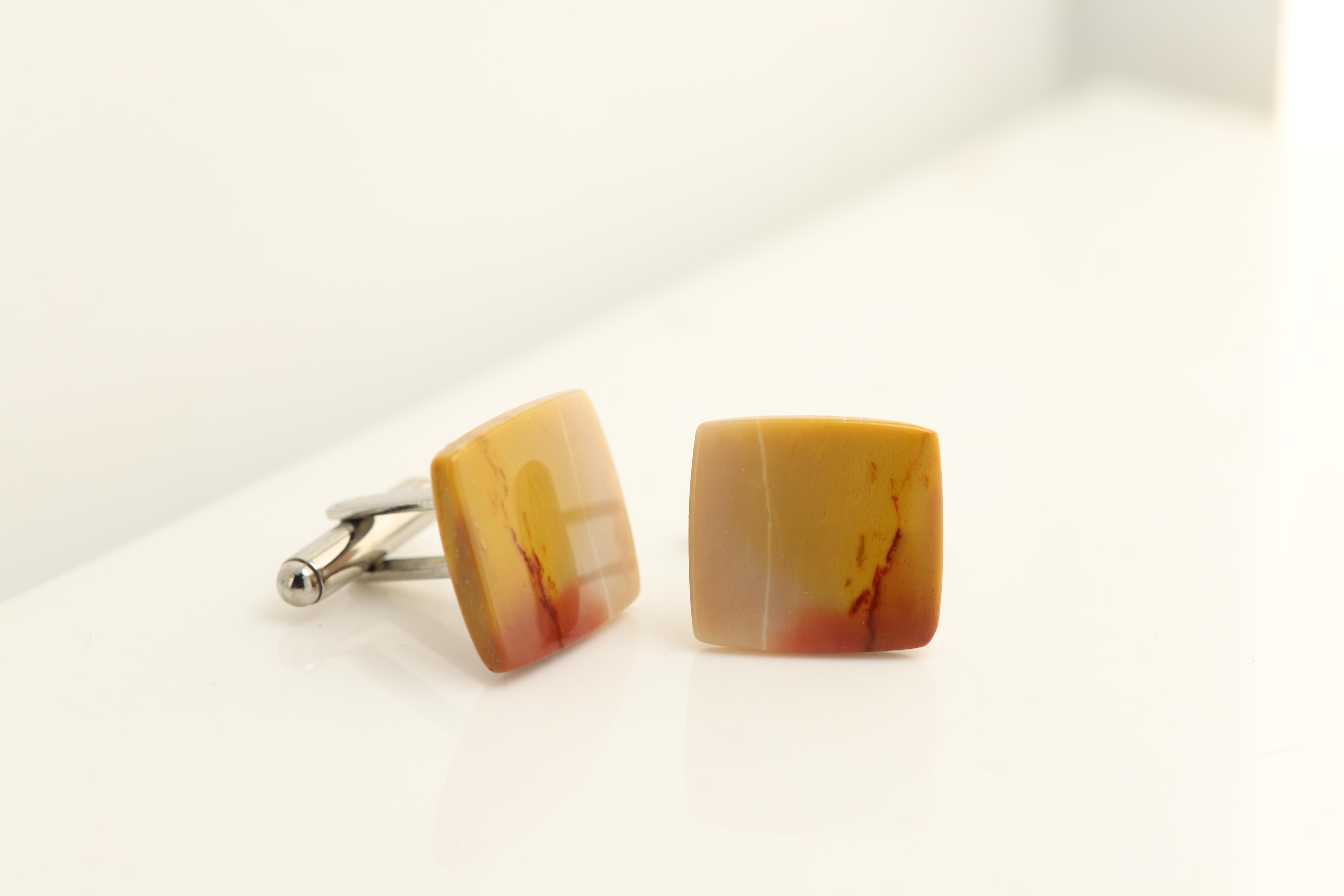 Square Cut Natural Stone Men's Cufflinks Square Shape Natural Stone Men's Jewelry For Sale