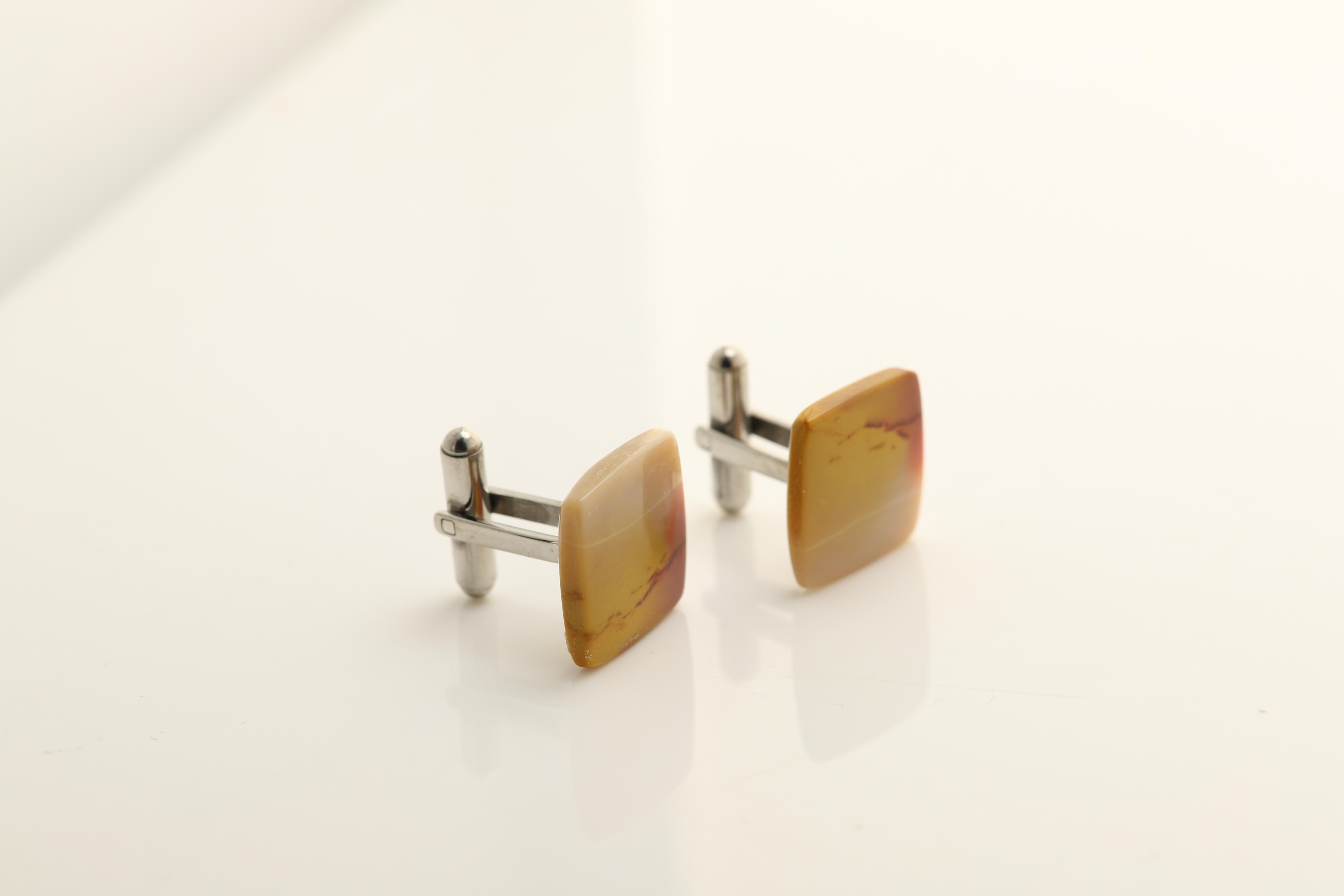 Natural Stone Men's Cufflinks Square Shape Natural Stone Men's Jewelry In New Condition For Sale In Brooklyn, NY