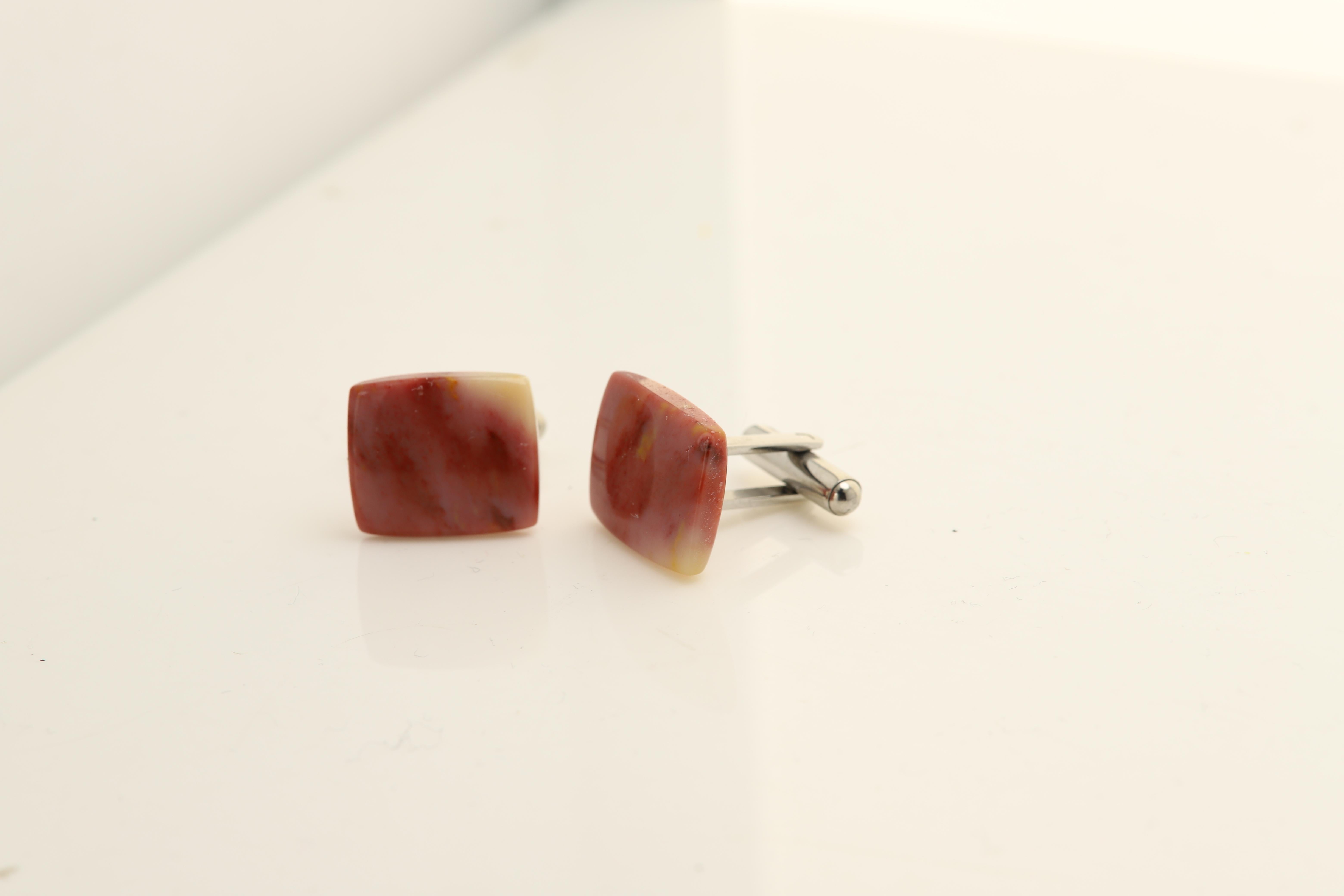 Natural Stone Men's Cufflinks Square Shape Natural Stone Men's Jewelry In New Condition For Sale In Brooklyn, NY