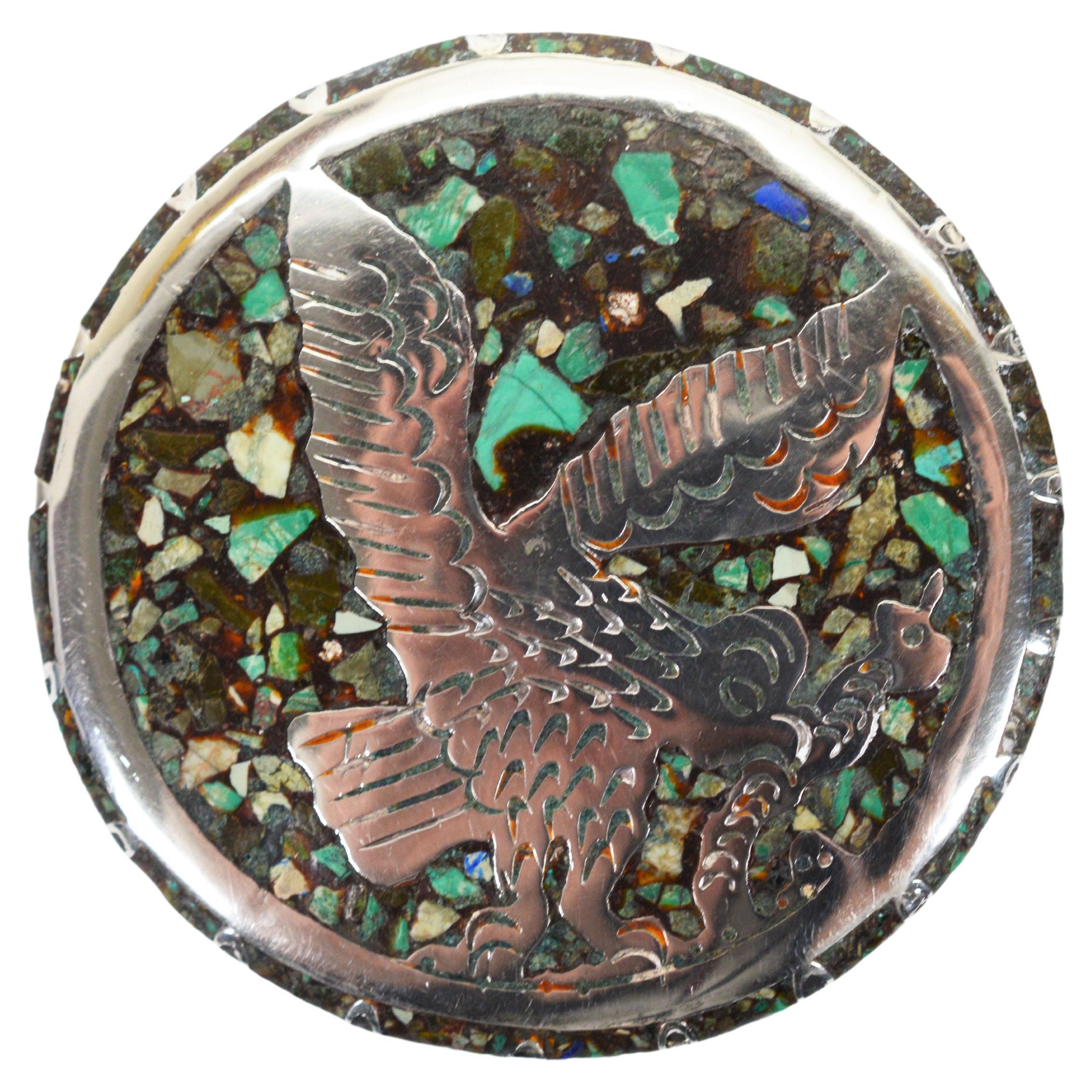 Pendentif broche en argent sterling avec mosaïque de pierres naturelles
