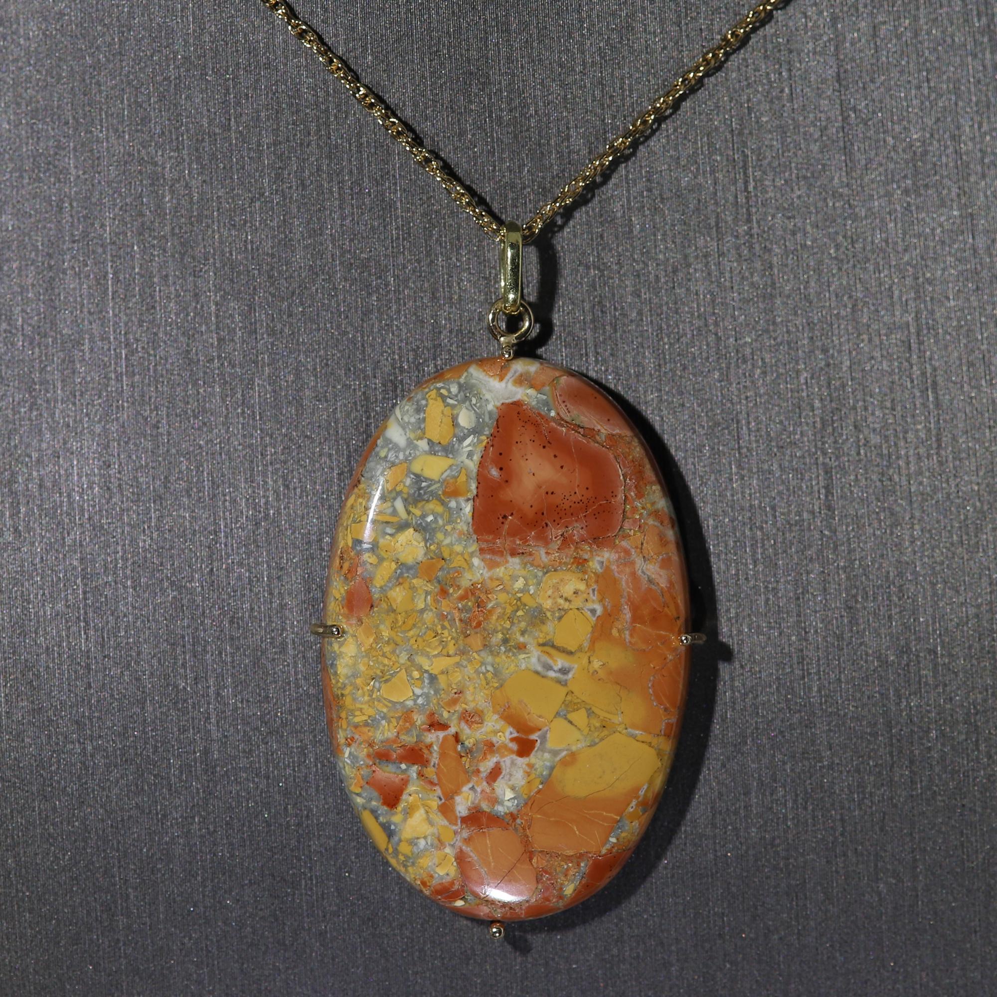 Natural Stone Pendant Maligano Jasper Necklace 14 Karat Gold Maligano Pendant For Sale 1