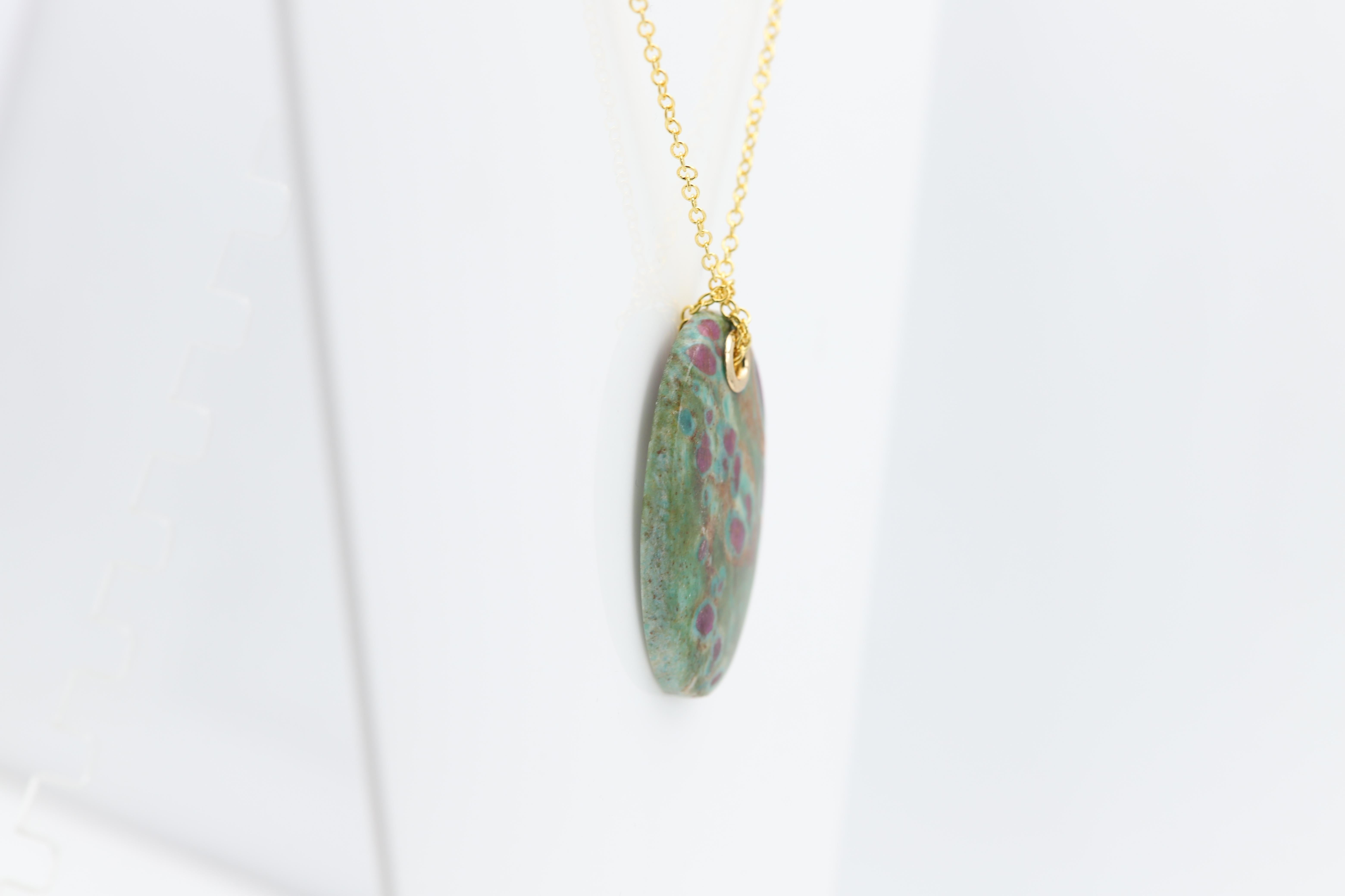 Natural Stone Pendant Ruby Fuchsite Green & Red Stone Necklace For Sale 7