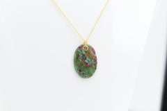 Natural Stone Pendant Ruby Fuchsite Green & Red Stone Necklace