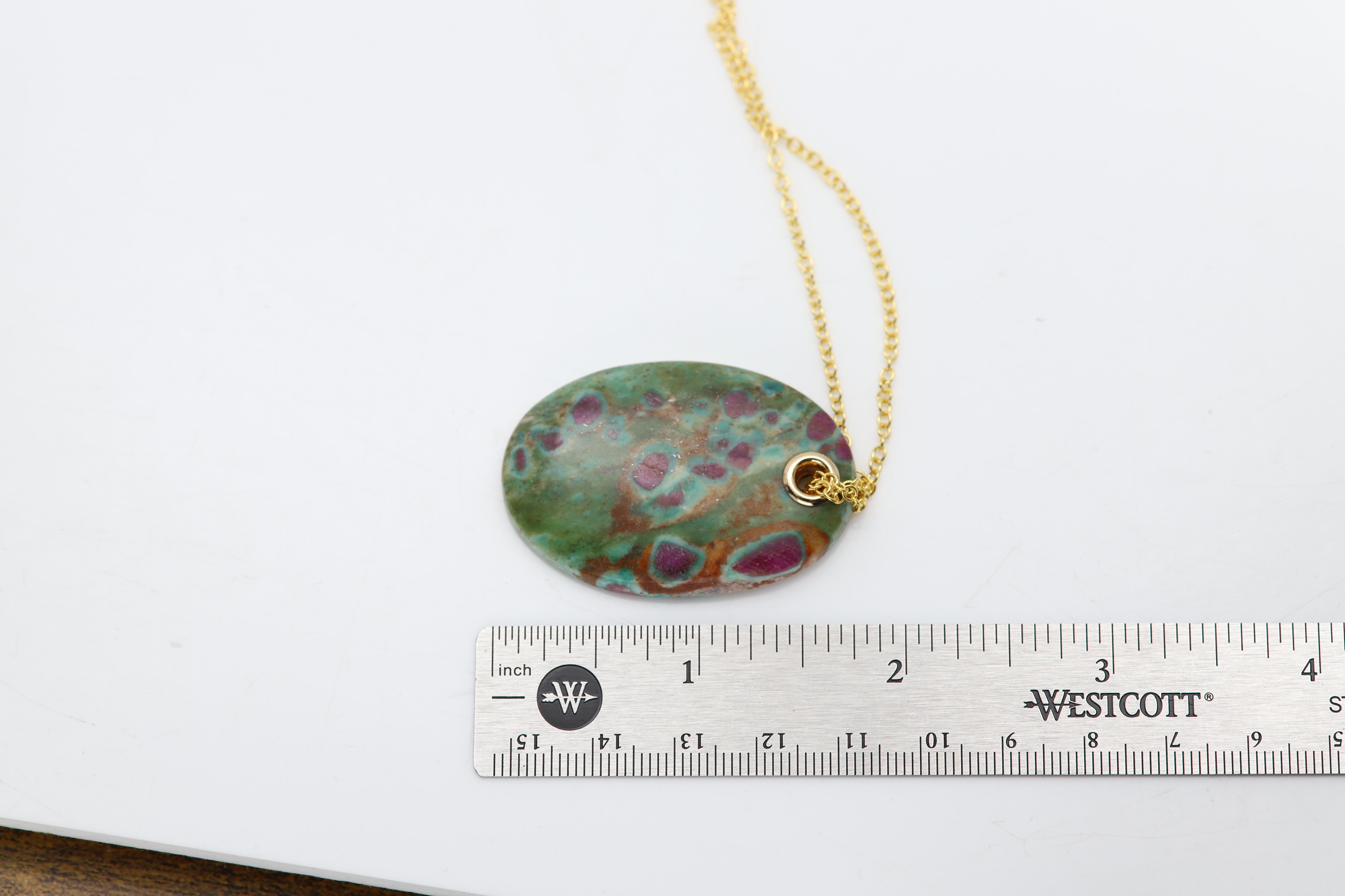 Natural Stone Pendant Ruby Fuchsite Green & Red Stone Necklace For Sale 3