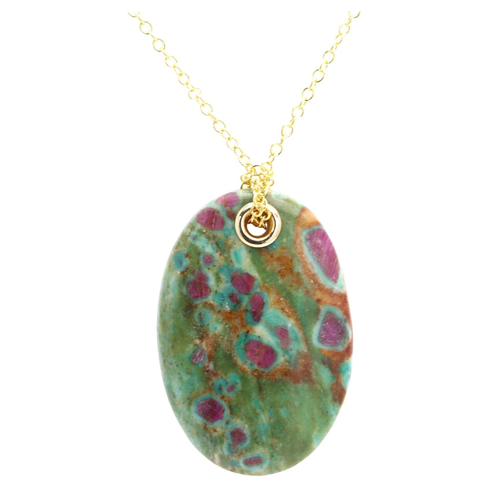 Natural Stone Pendant Ruby Fuchsite Green
Red Stone Necklace