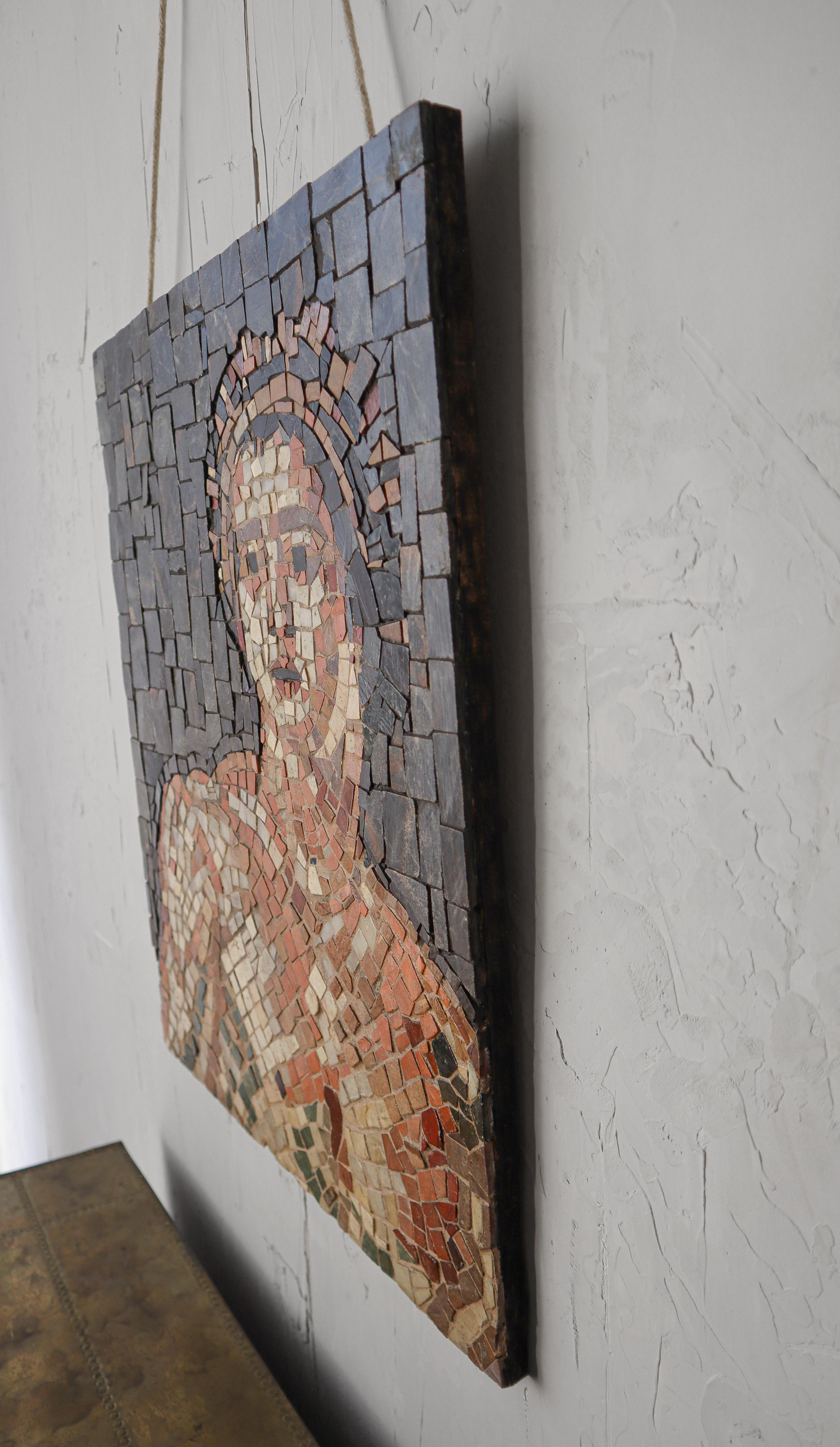 Mid-Century Modern Natural Stone Portrait Mosaic For Sale
