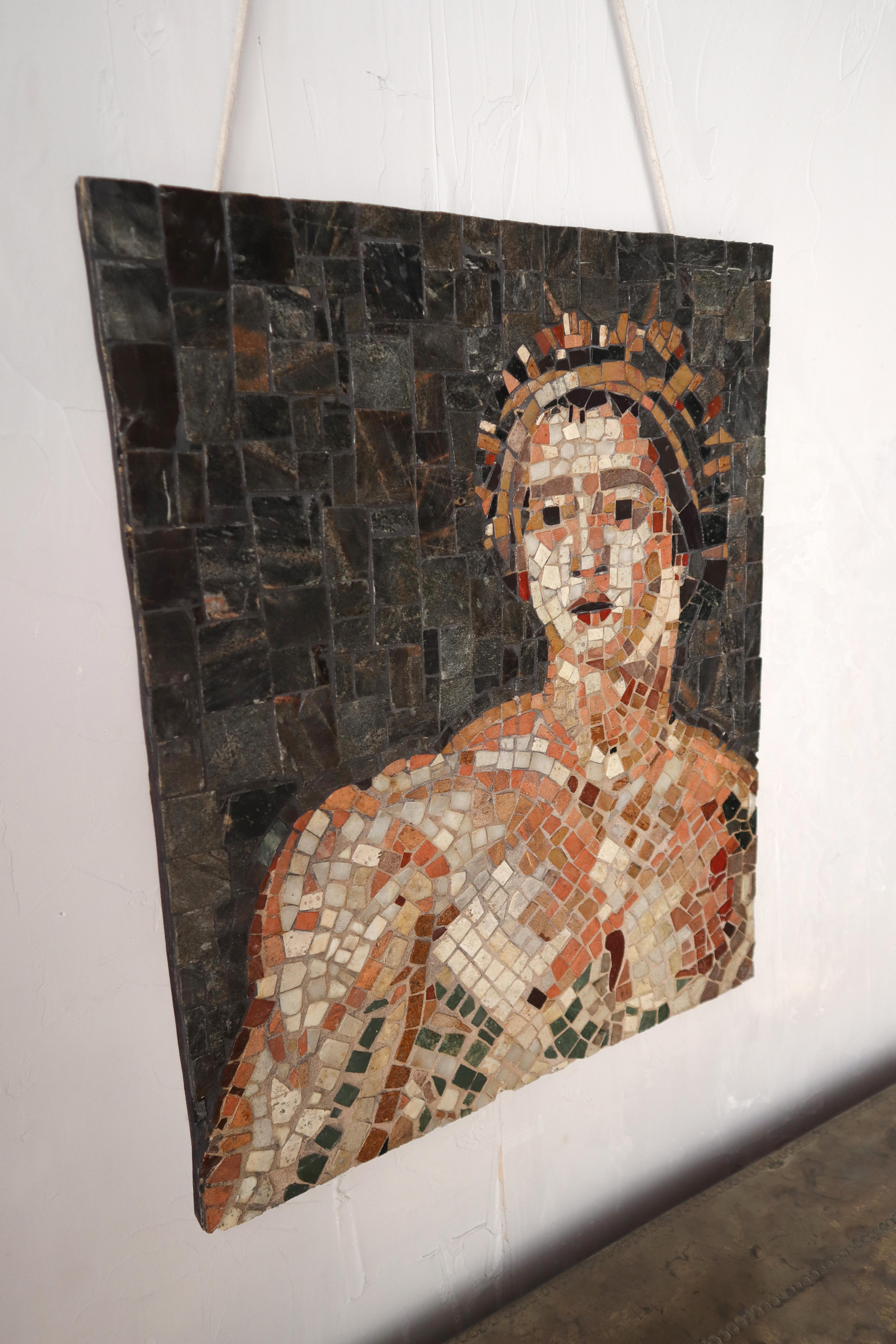 Natural Stone Portrait Mosaic In Good Condition For Sale In Las Vegas, NV