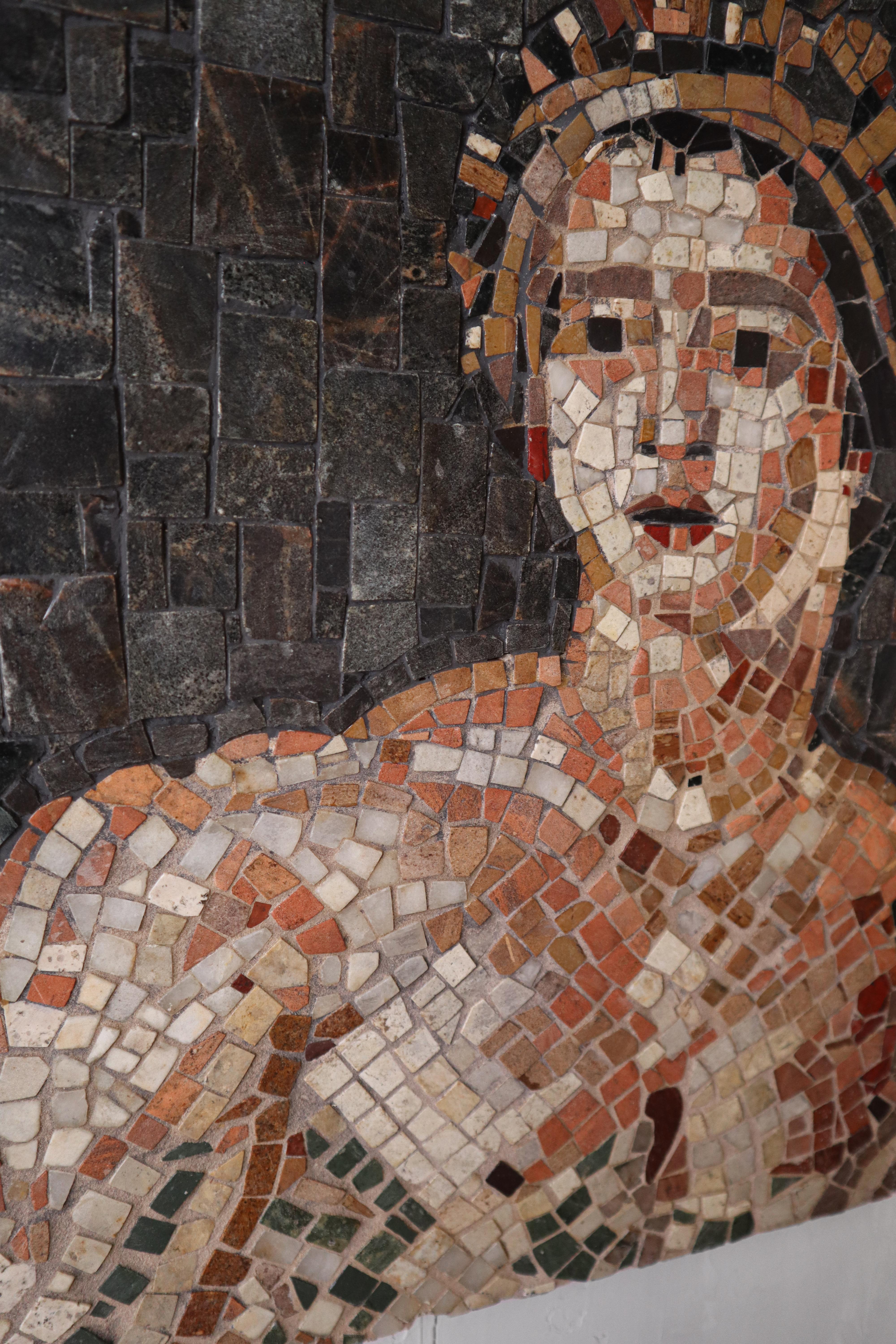 Contemporary Natural Stone Portrait Mosaic For Sale