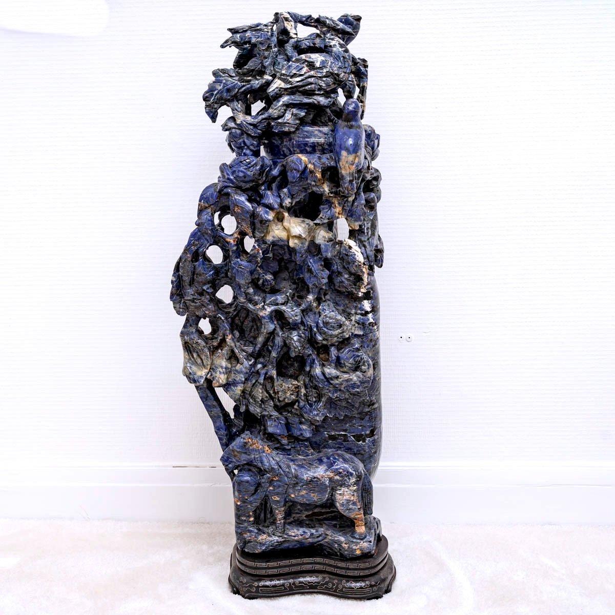 Chinese Natural Stone Sculpture - Sodalite - China - Late 19th Century Period For Sale