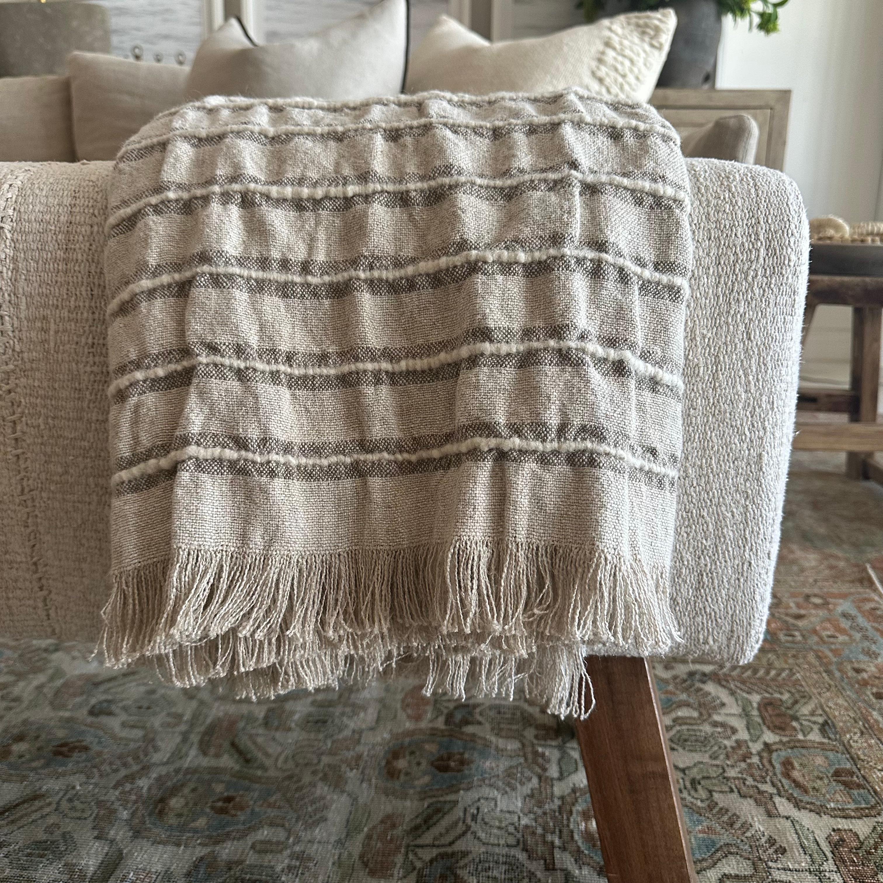 Contemporary Natural Stripe Throw For Sale
