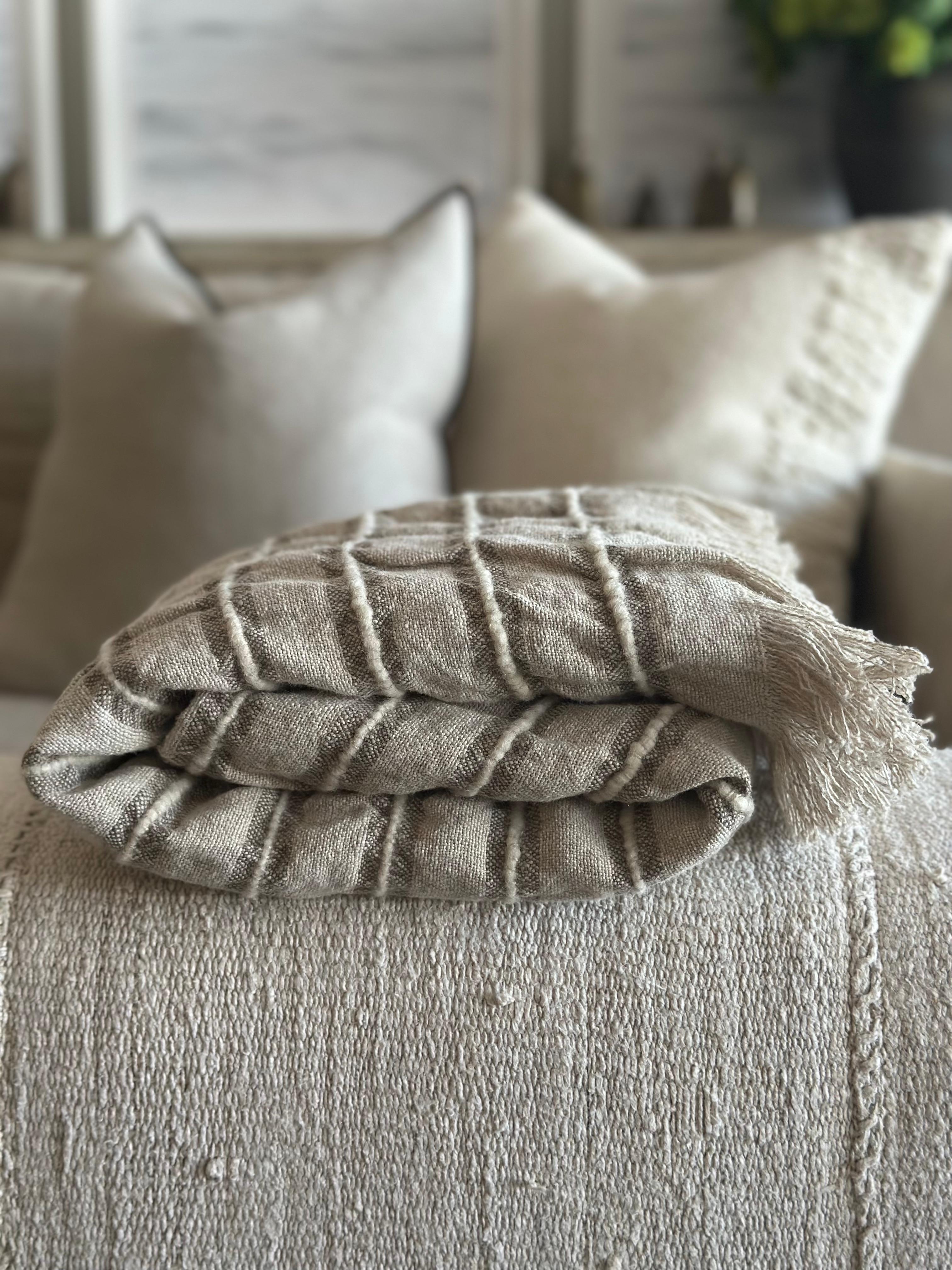Wool Natural Stripe Throw For Sale