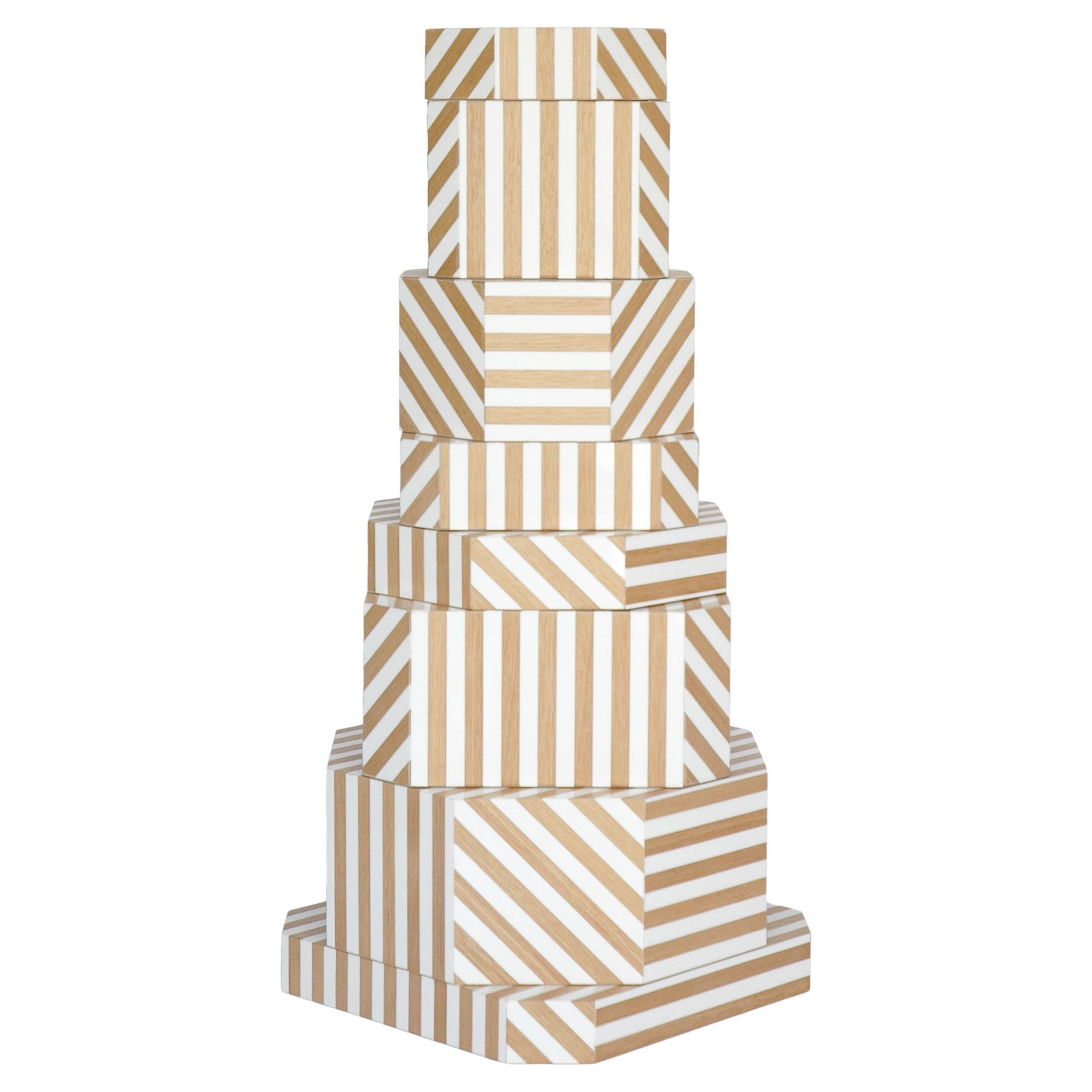 Natural Stripes Ziggurat Boxes by Oeuffice For Sale